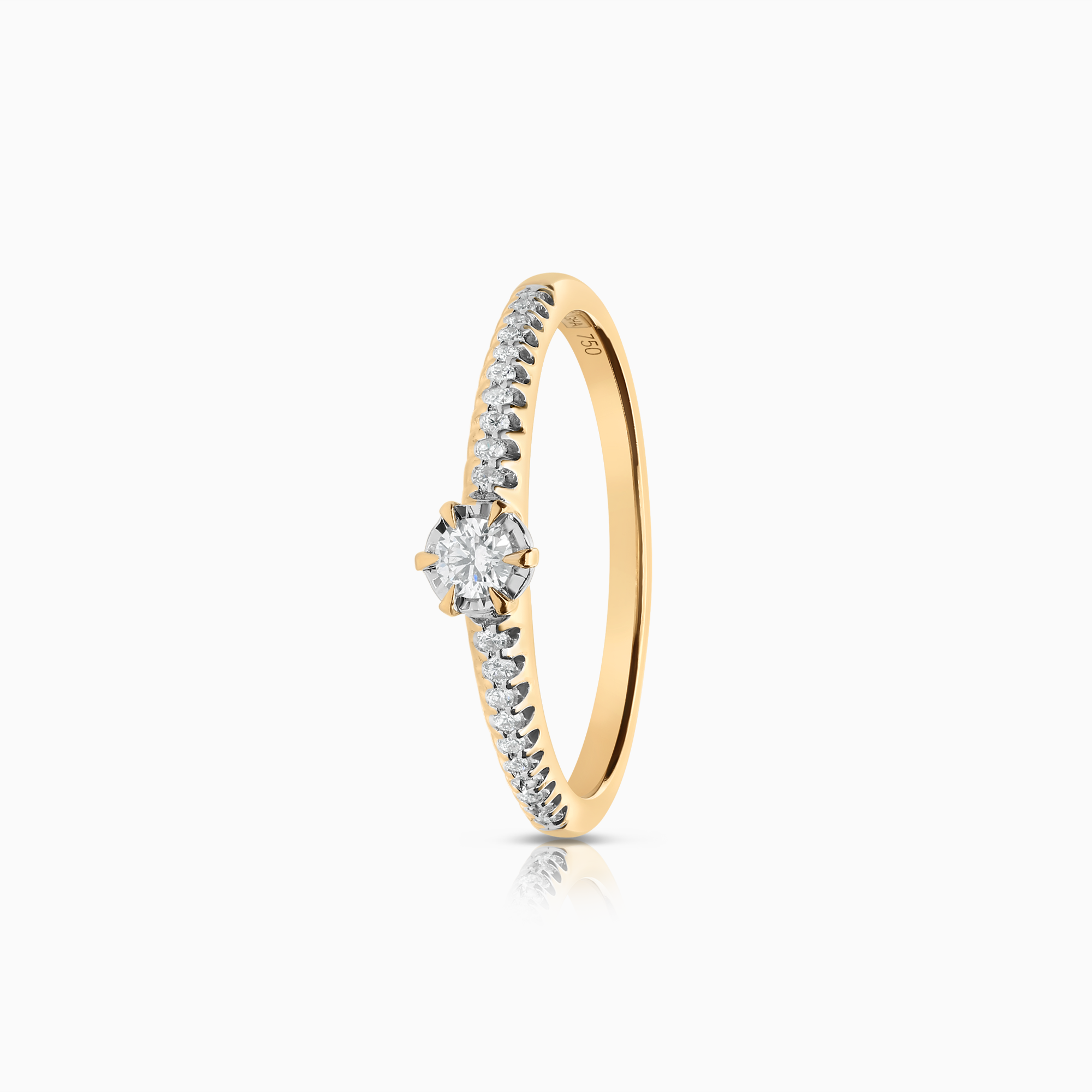 Side stone ring 0.13ct 18K gold