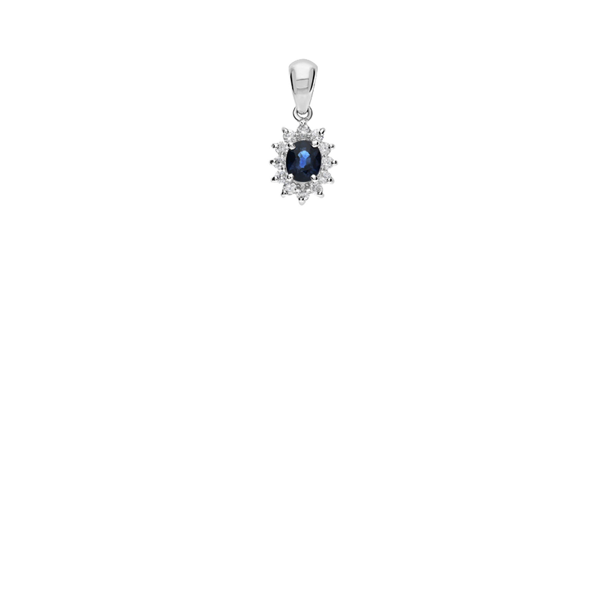 Pendant with diamonds and blue sapphire 0.24ct 18K white gold