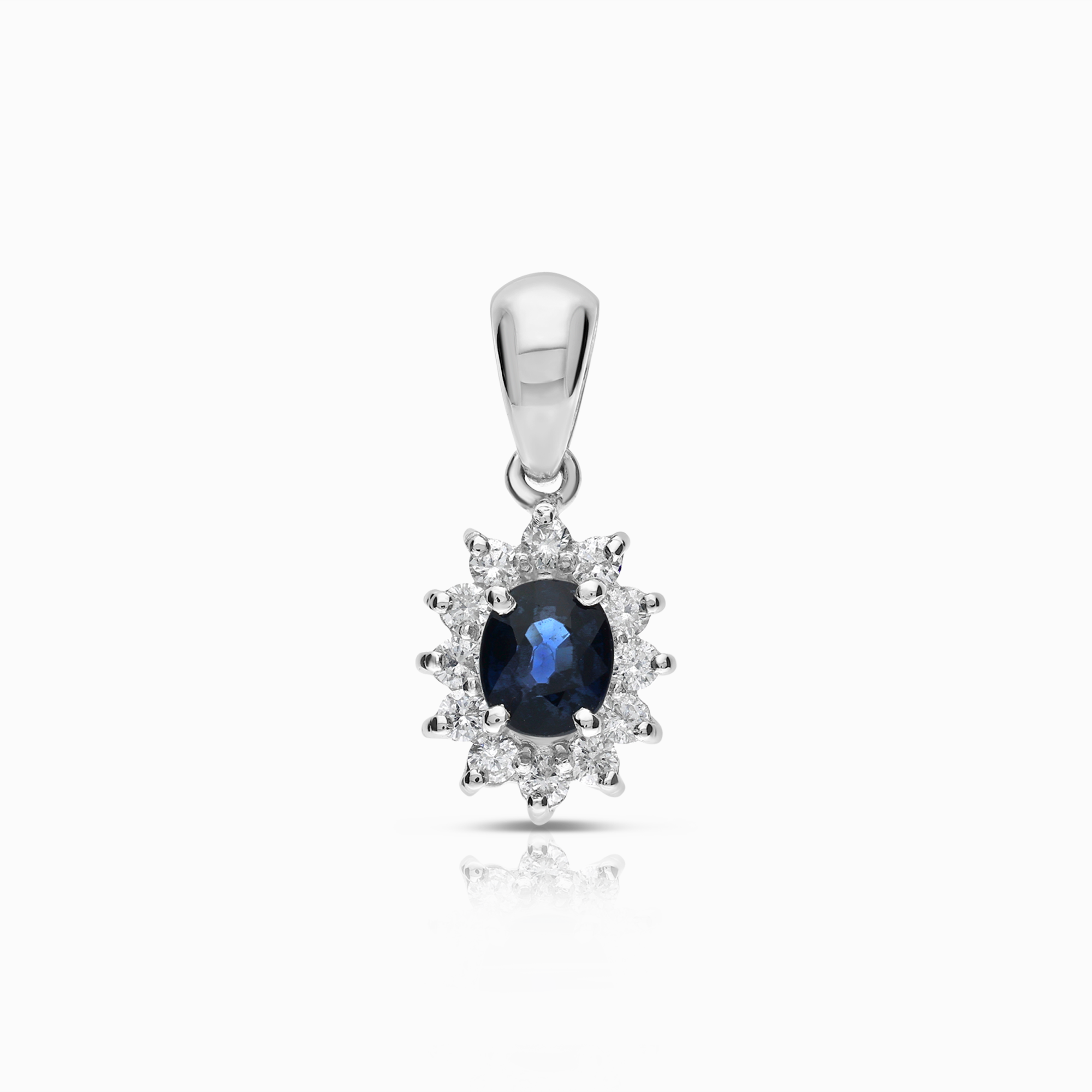 Pendant with diamonds and blue sapphire 0.24ct 18K white gold