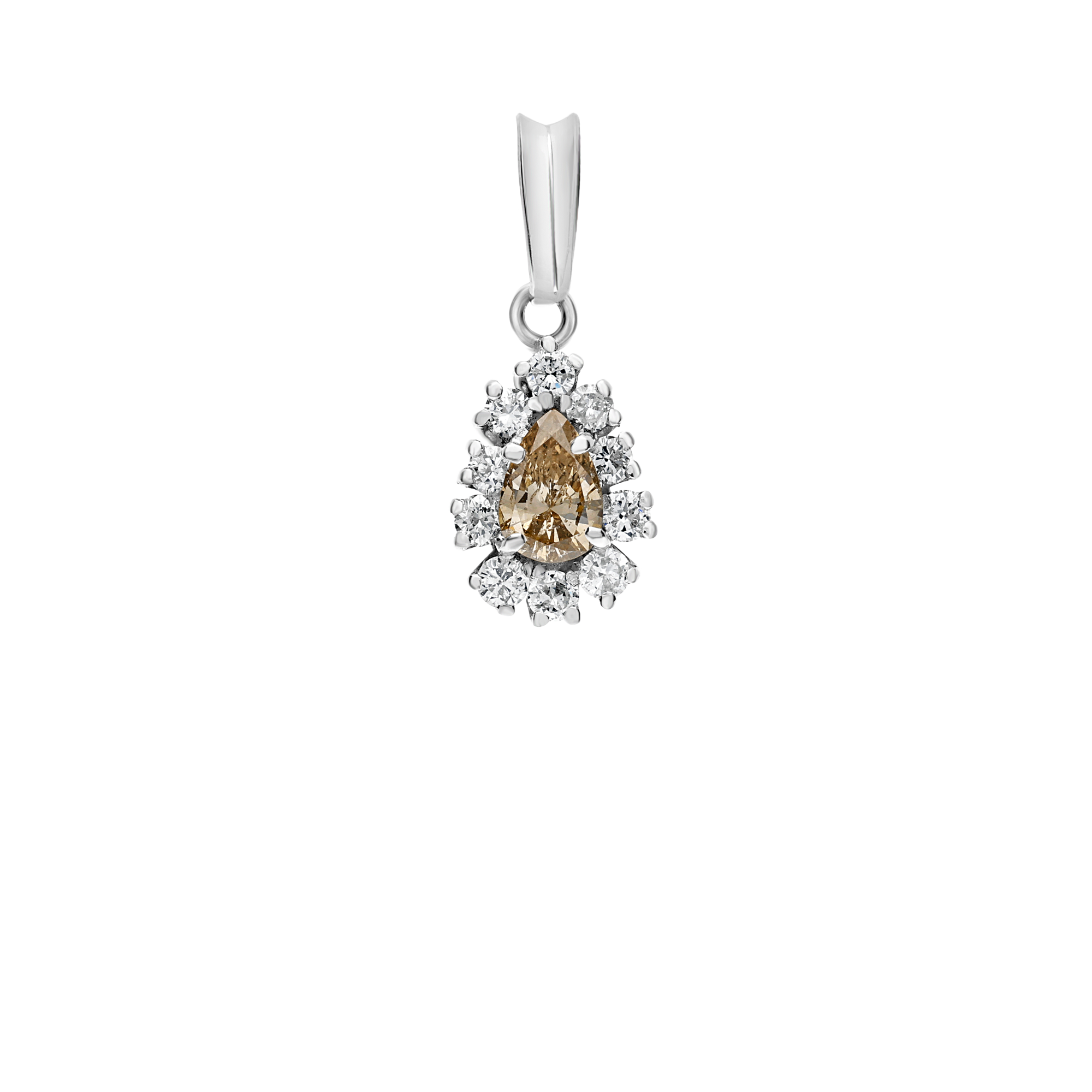 Diamond pendant with champagne-colored center stone 0.65ct 18K white gold