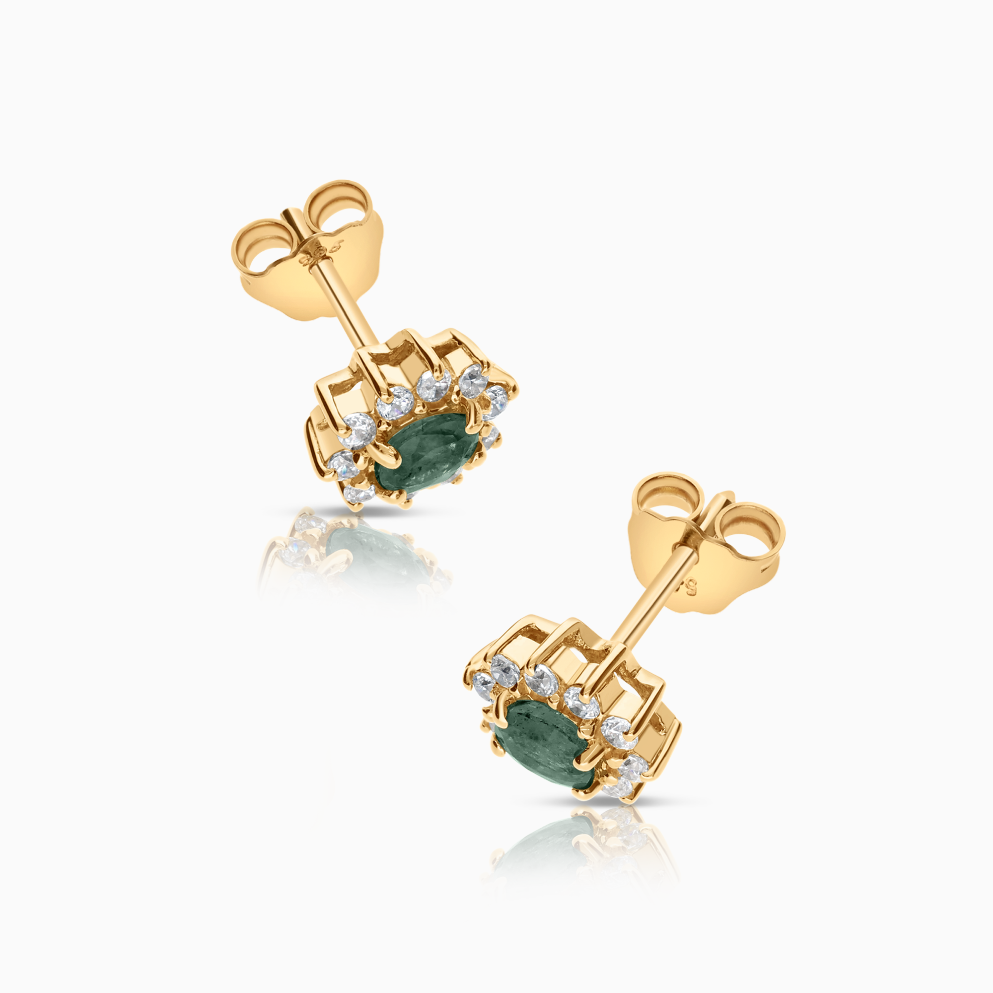 Gold earrings with emeralds and cubic zirconia 2.60g 14K gold