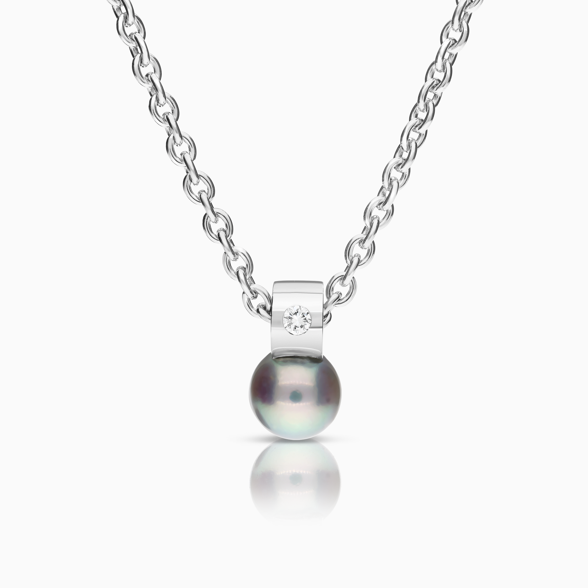 Engelbert necklace with diamond pendant and Tahitian pearl 0.05ct 18K white gold