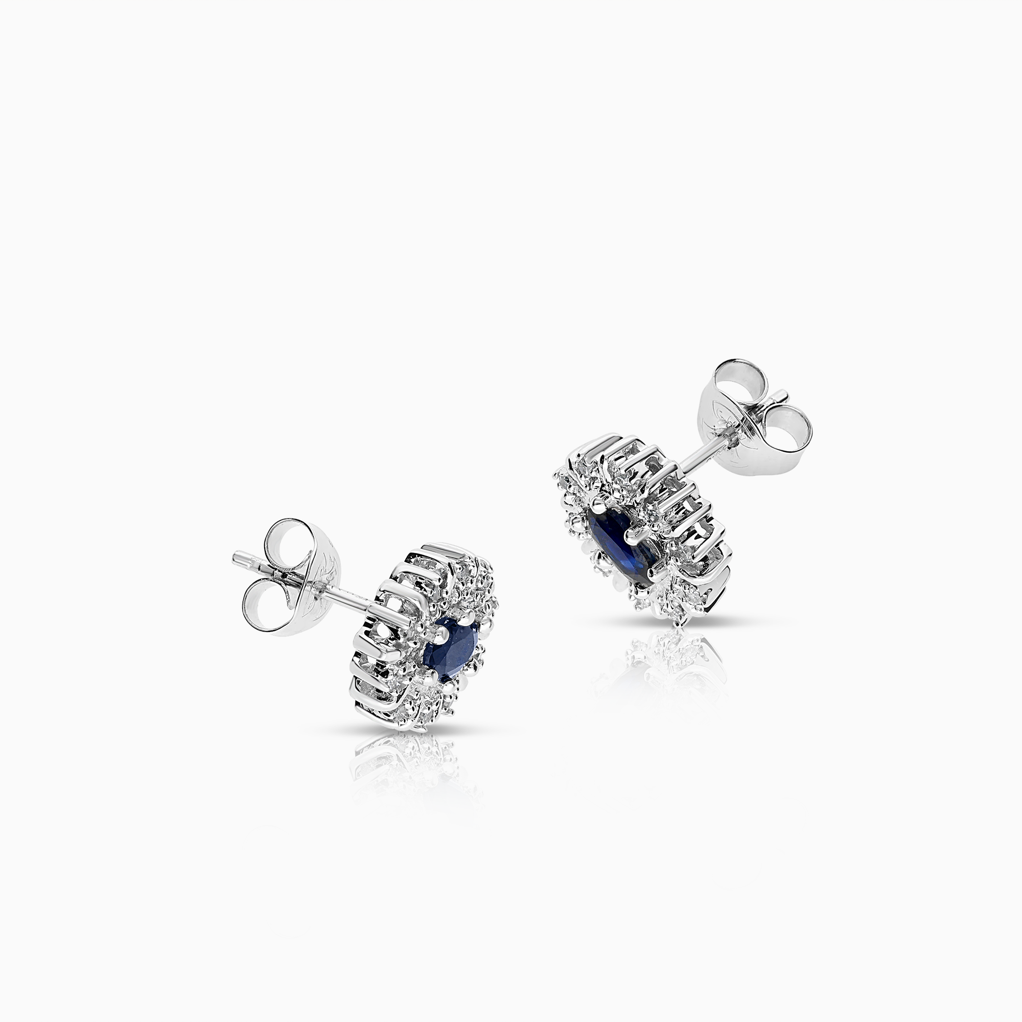 Diamond earrings with blue sapphires 0.10ct 18K white gold
