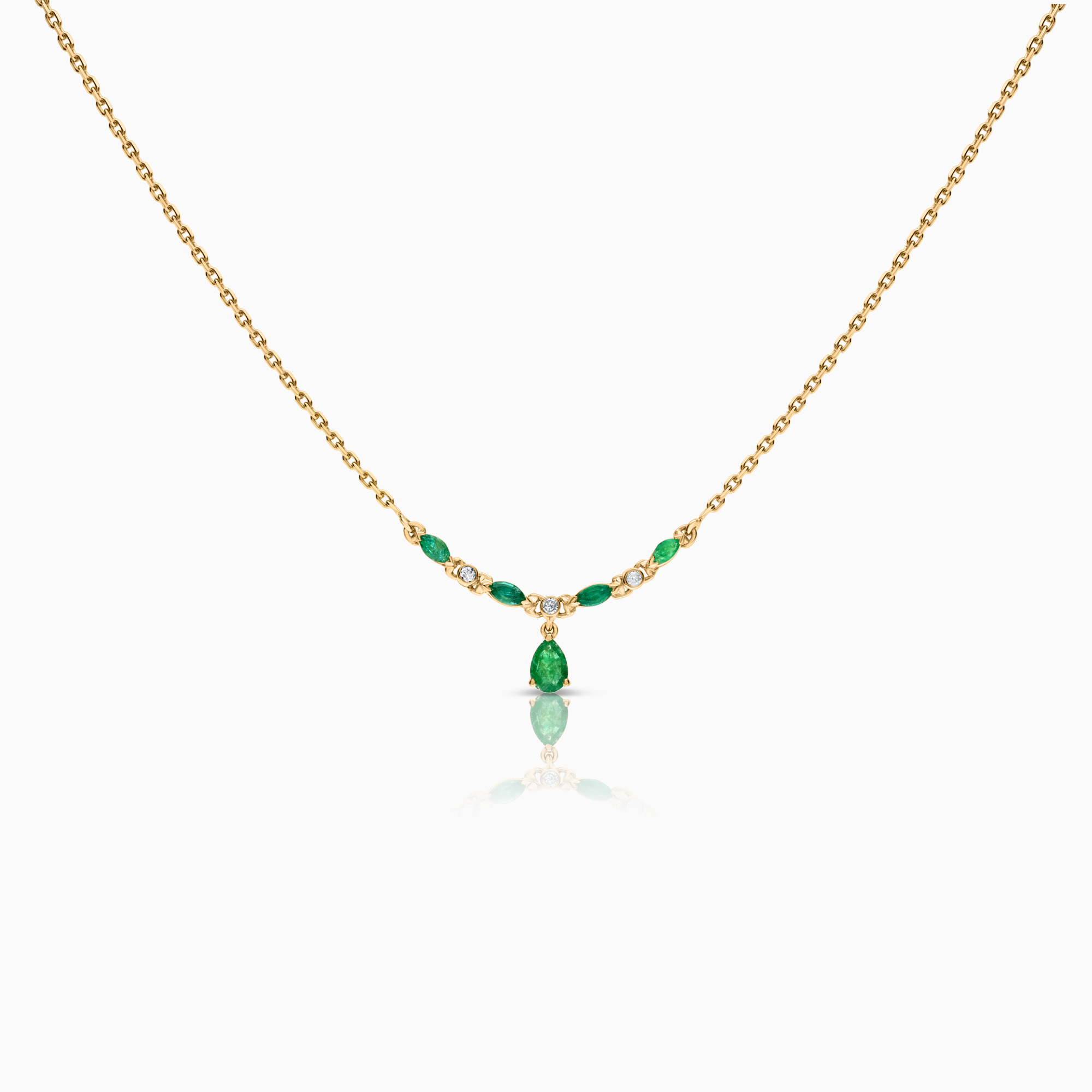 Necklace with pendants emeralds and diamonds 0.06ct 18K gold