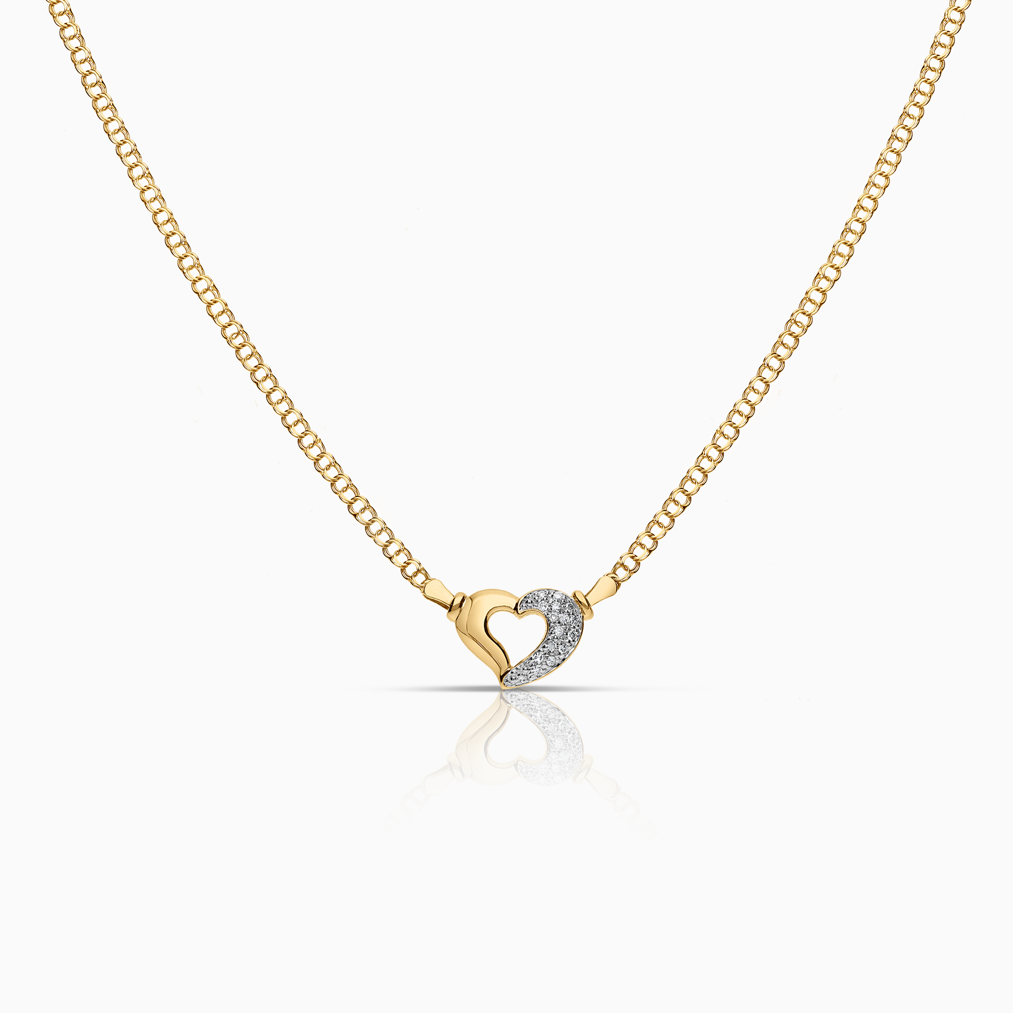 Bismarck Necklace with Heart-Shaped Diamond Pendant 0.07ct 18K Gold