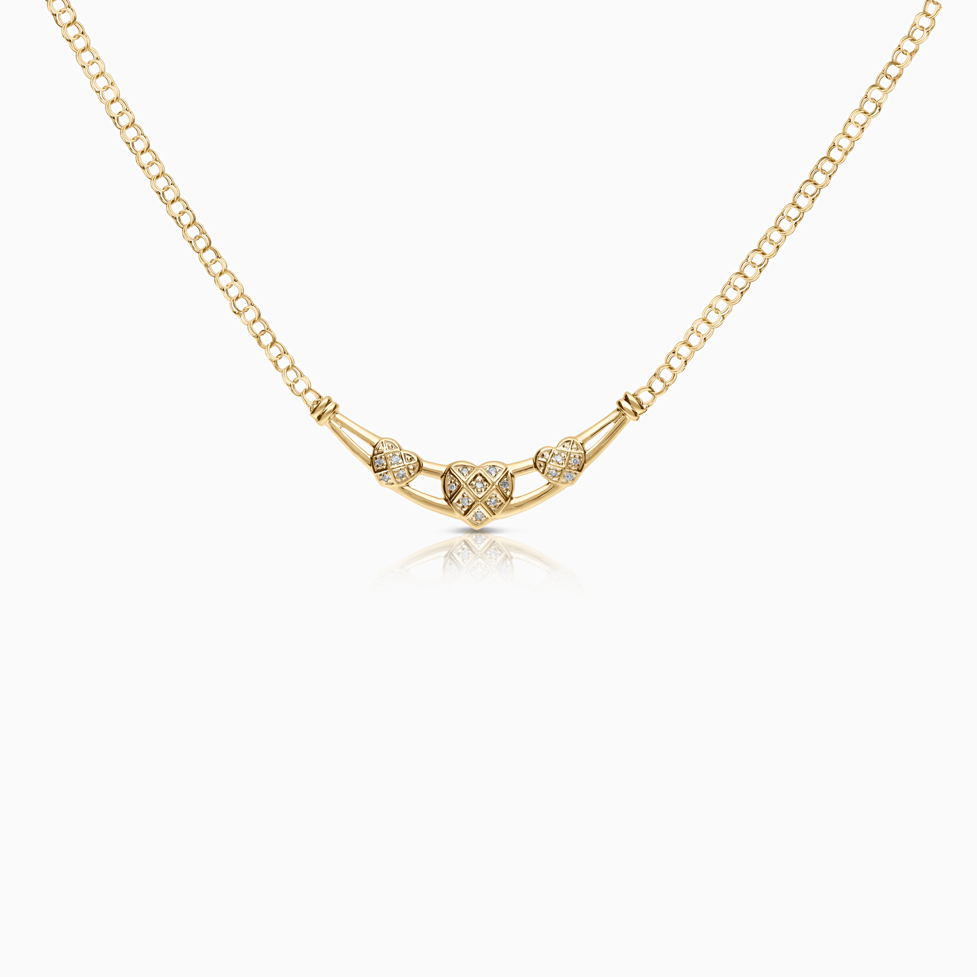 Bismarck-kjede med anheng hjerter 0,05 ct 18K gull