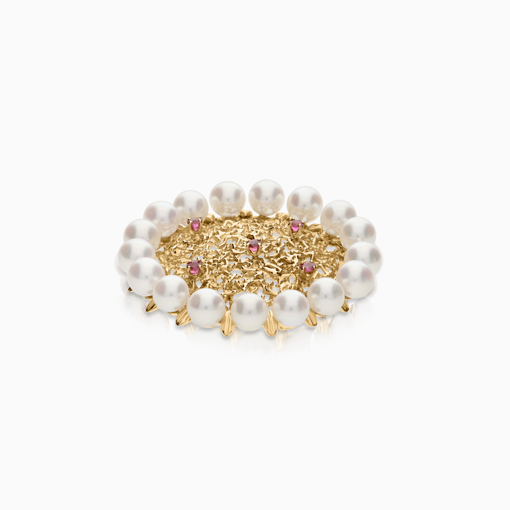 Gold brooch with pearls and rubies 11.48g 18K gold