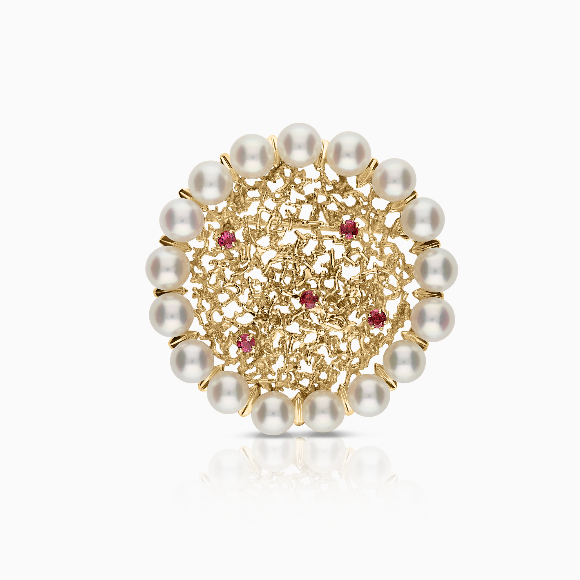 Gold brooch with pearls and rubies 11.48g 18K gold