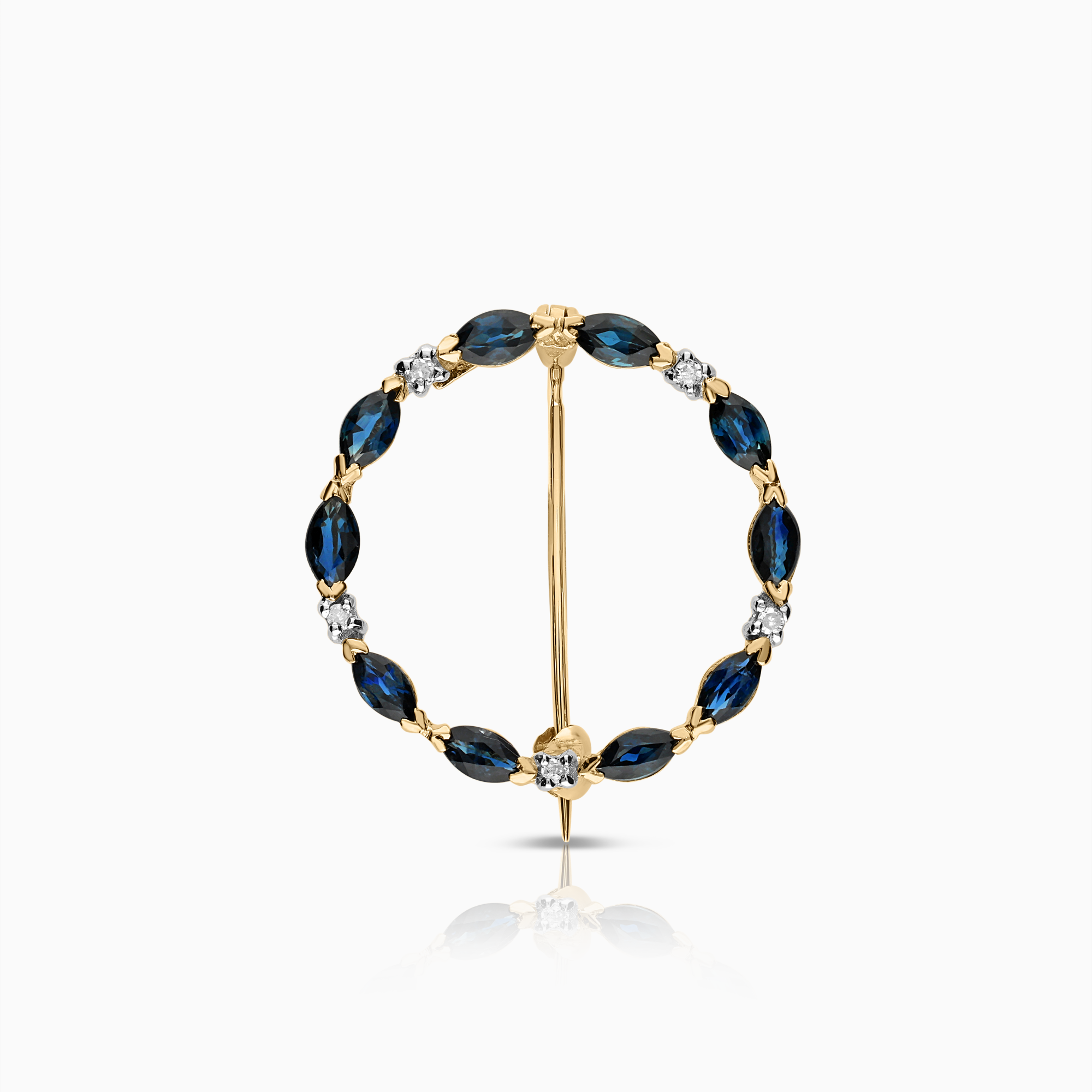 Diamantbrosch med blåa safirer 0,05ct 18K guld