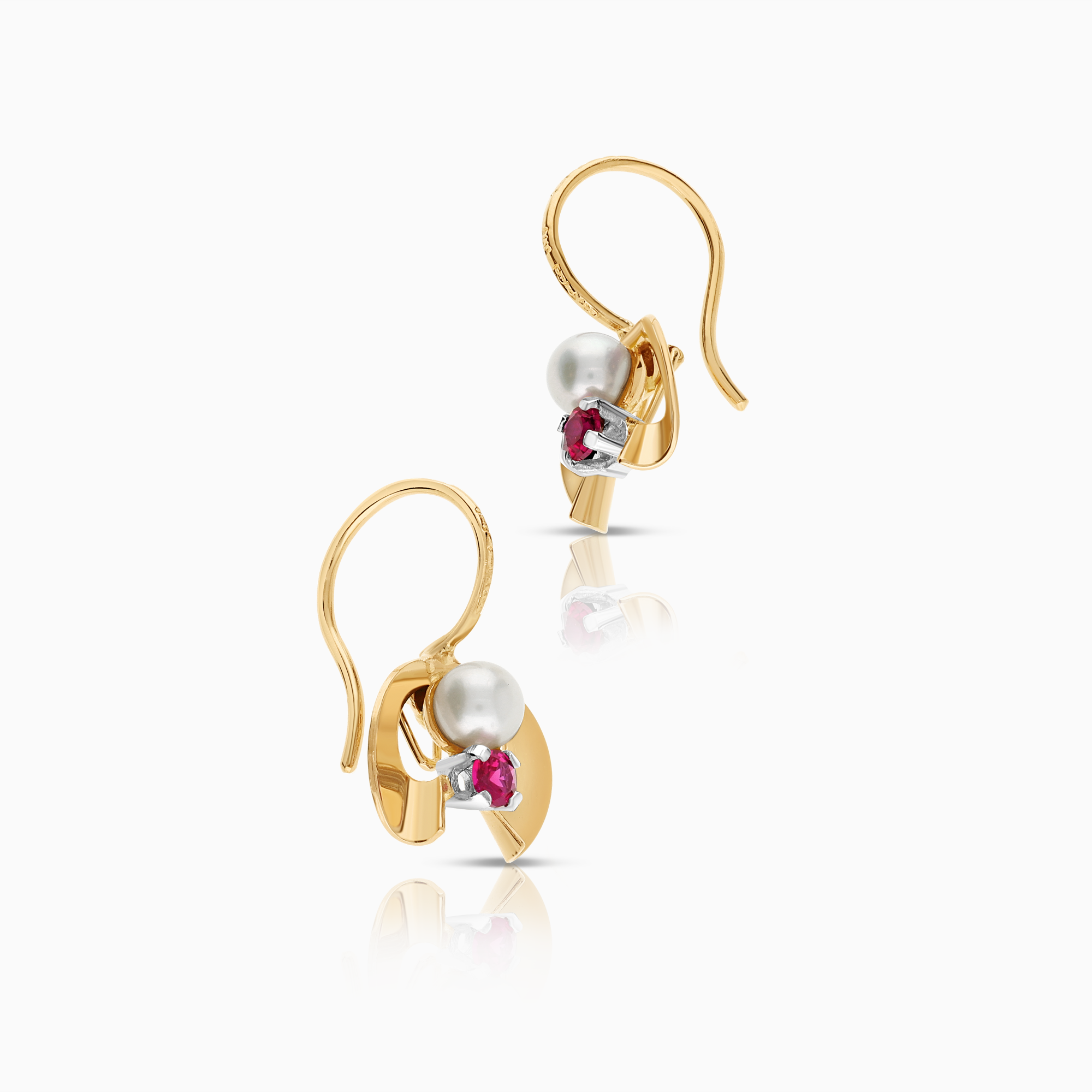 Earrings with pearls, pink stone 1.62g 18K gold