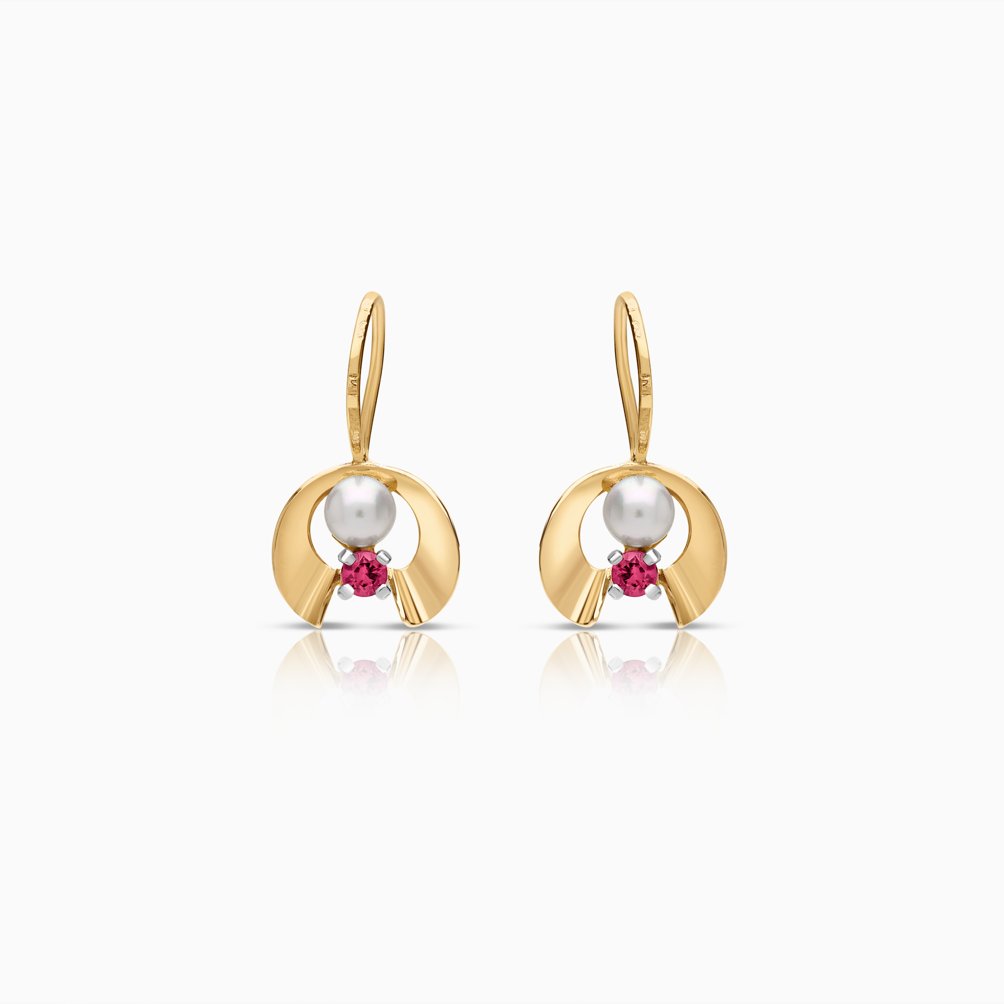 Earrings with pearls, pink stone 1.62g 18K gold