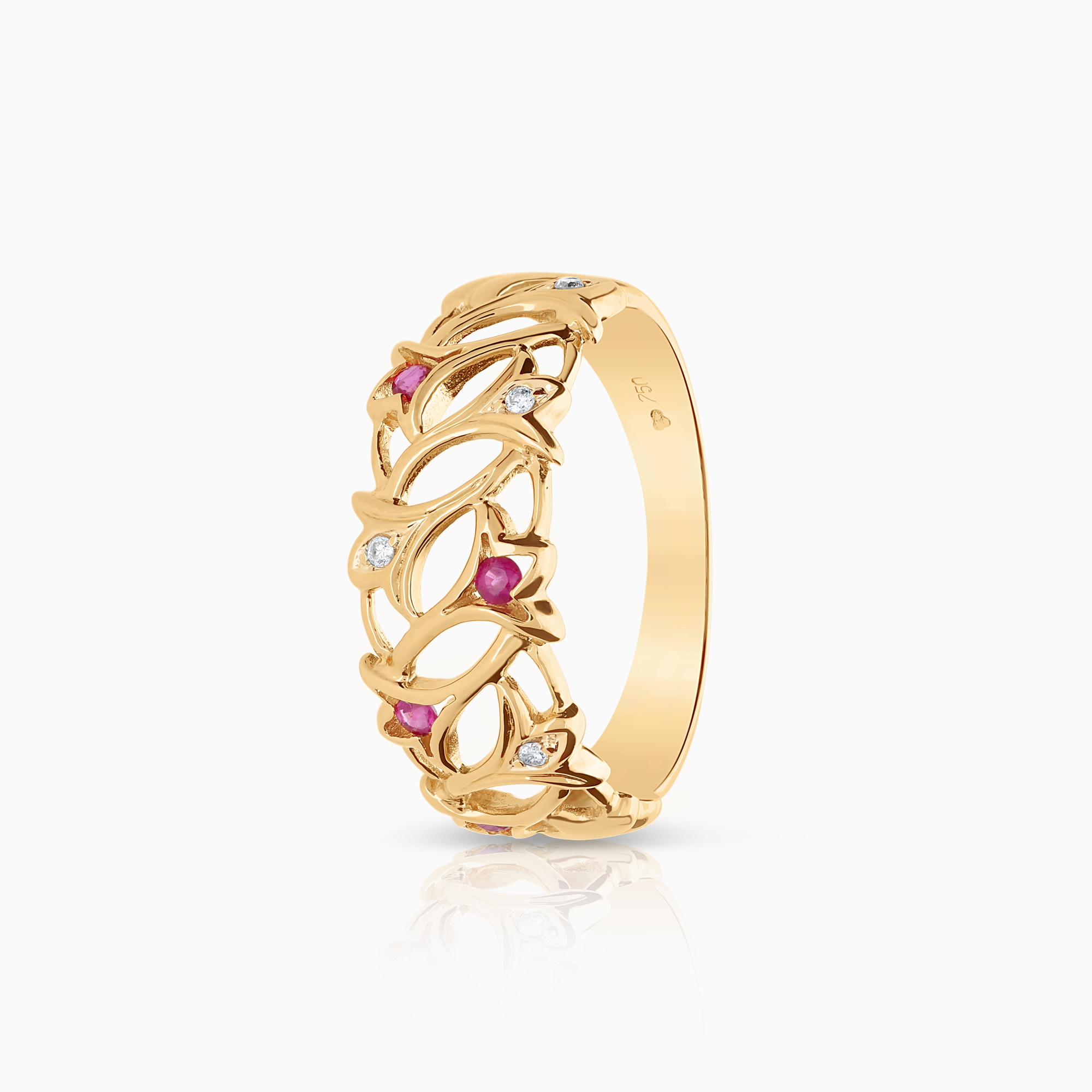 Diamantring rubiner 0,04ct 18K guld