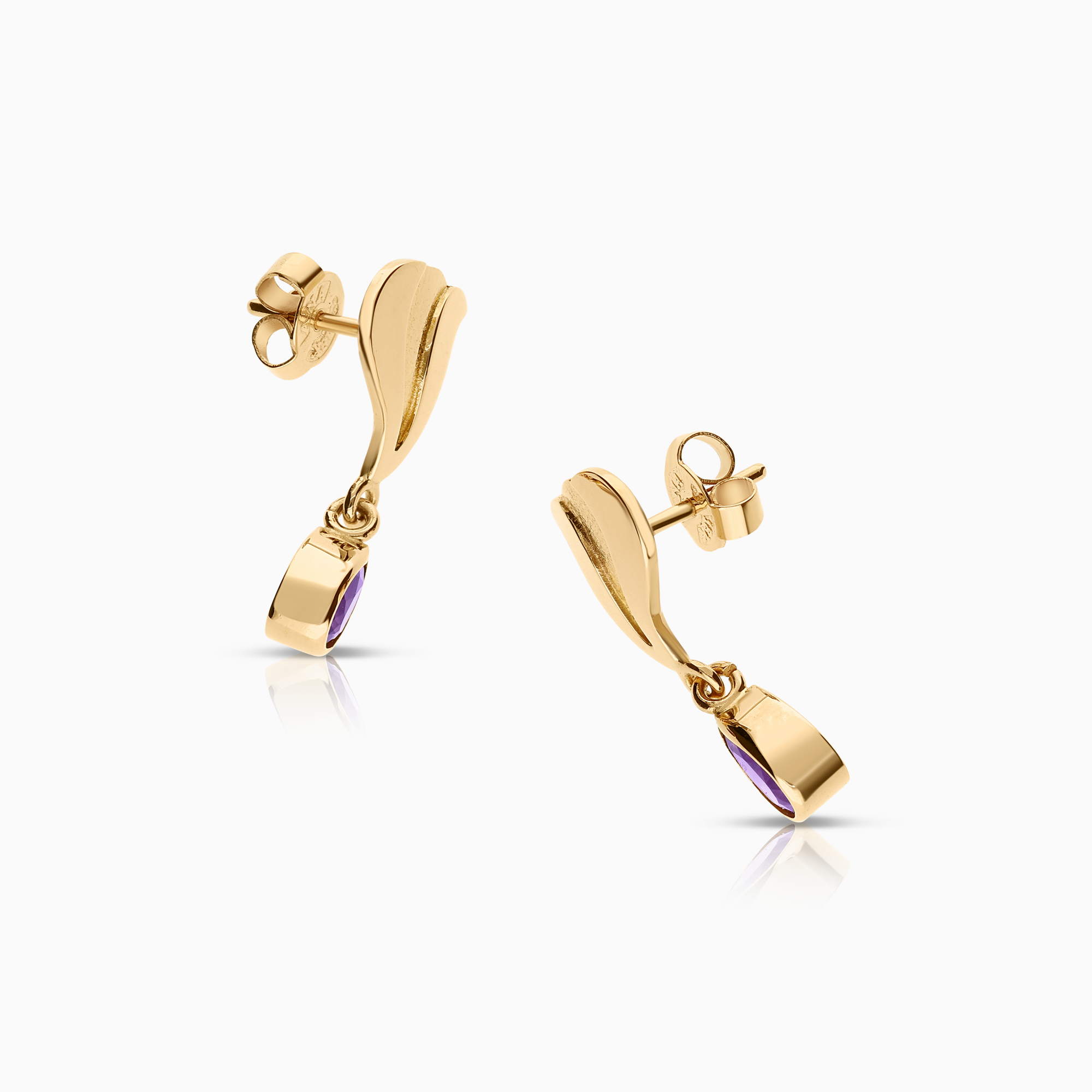 Gold earrings with purple amethysts 3.56g 18K gold