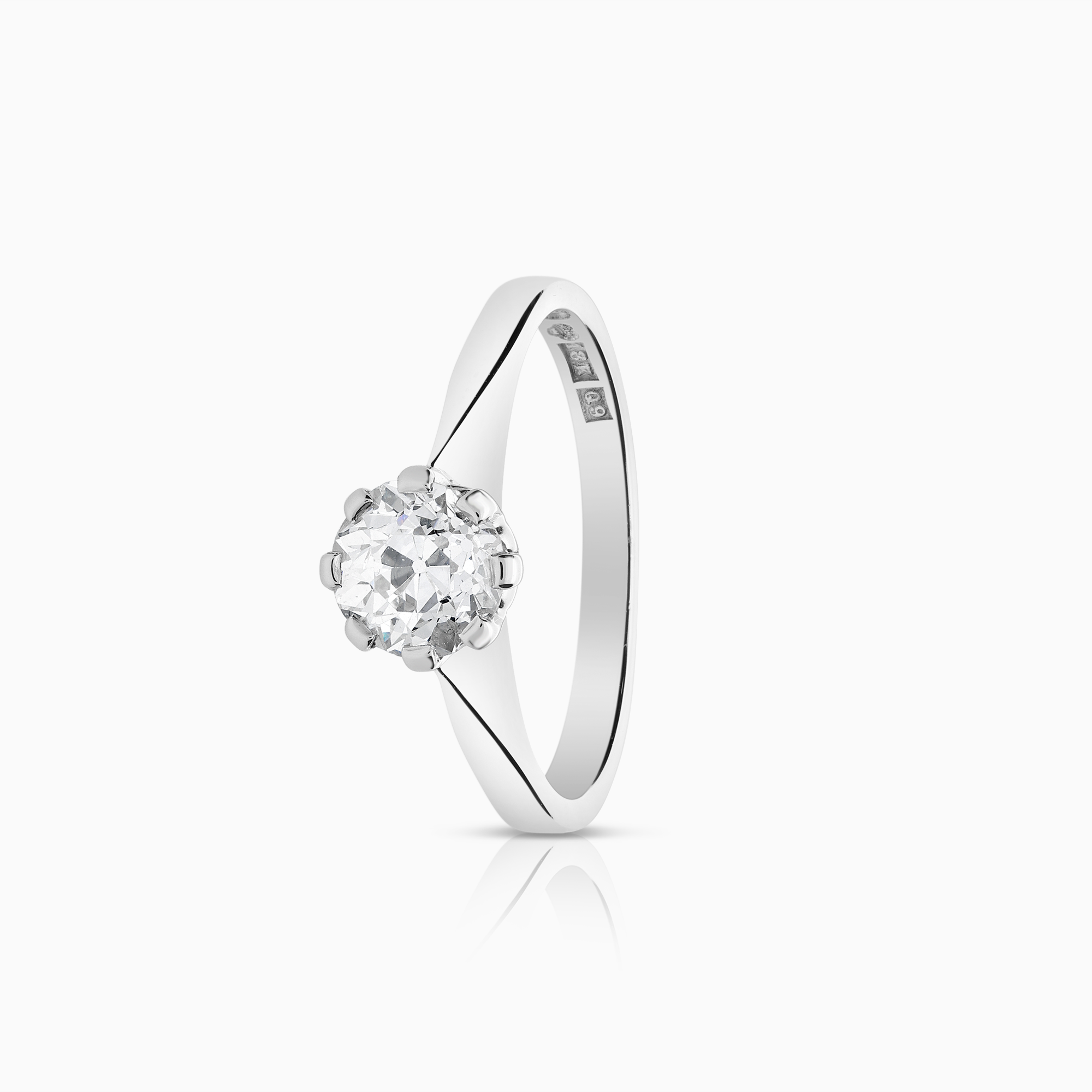Solitärring old cut 1,10ct 18K vitguld