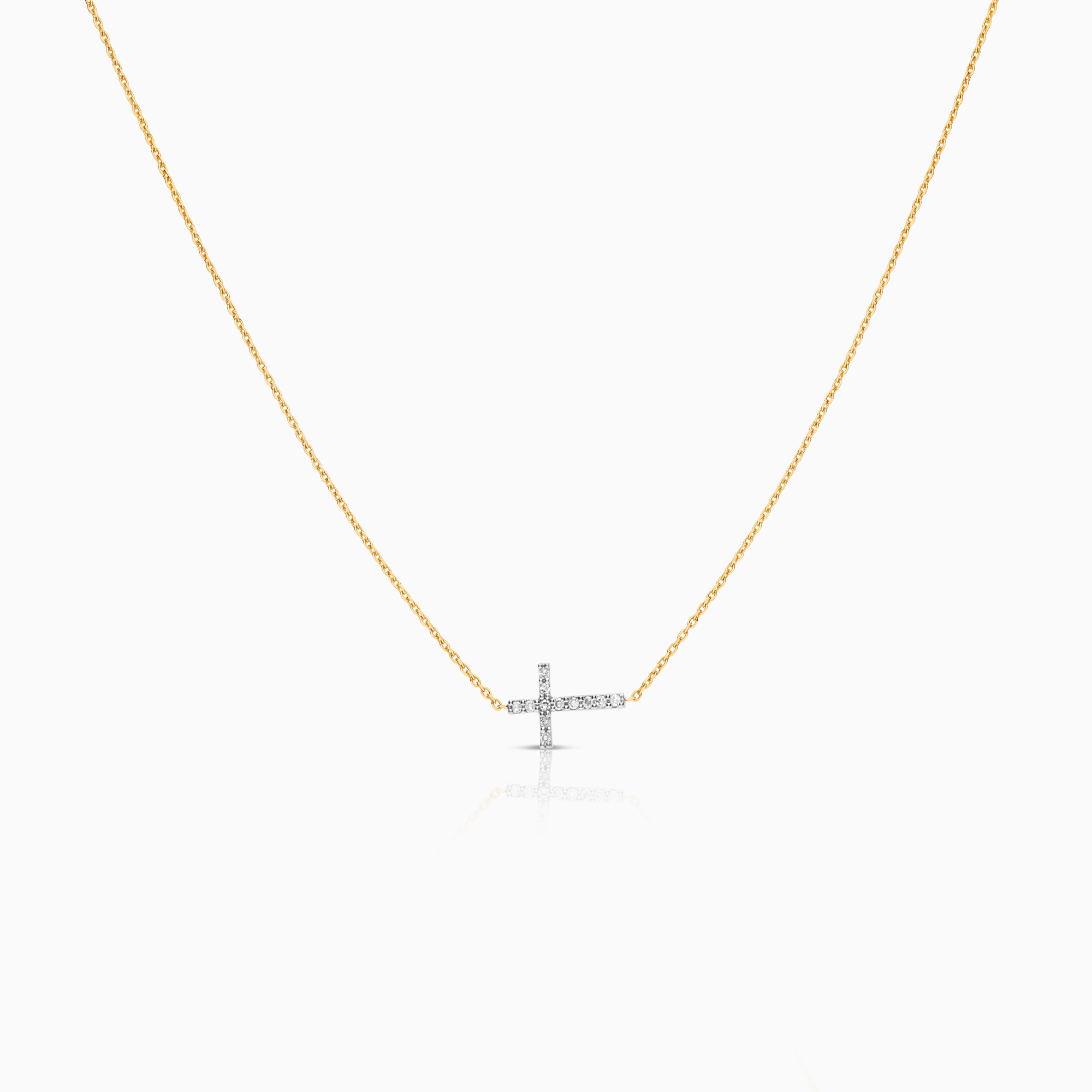Necklace with cross pendant 0.04ct 18K gold
