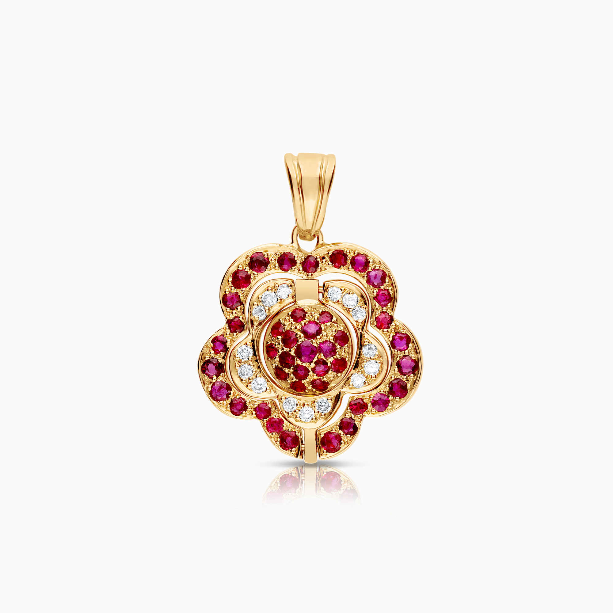 Gemstone pendant rubies and diamonds 0.45ct 18K gold