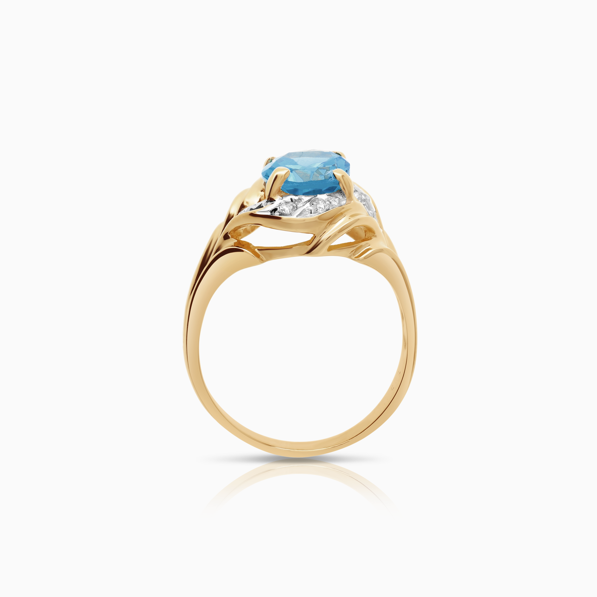 Cocktailring med blå topas och cubic zirconia 14K guld