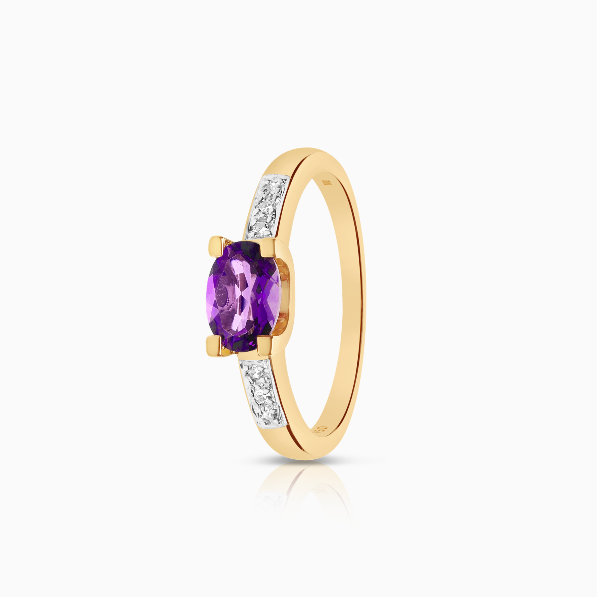 Ring amethyst and diamonds 2.93g 18K gold