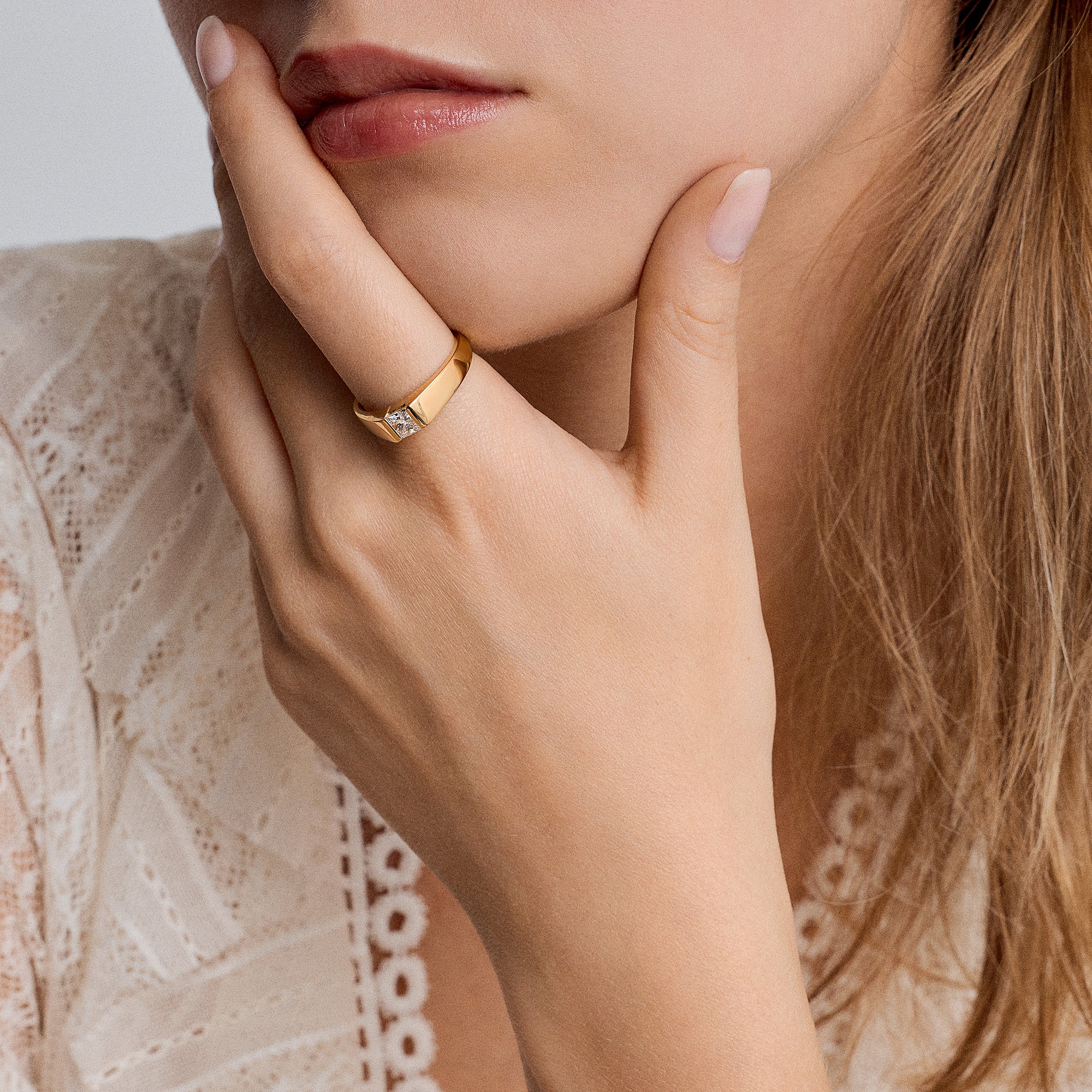 Princess diamond ring 0.50ct 18K yellow gold