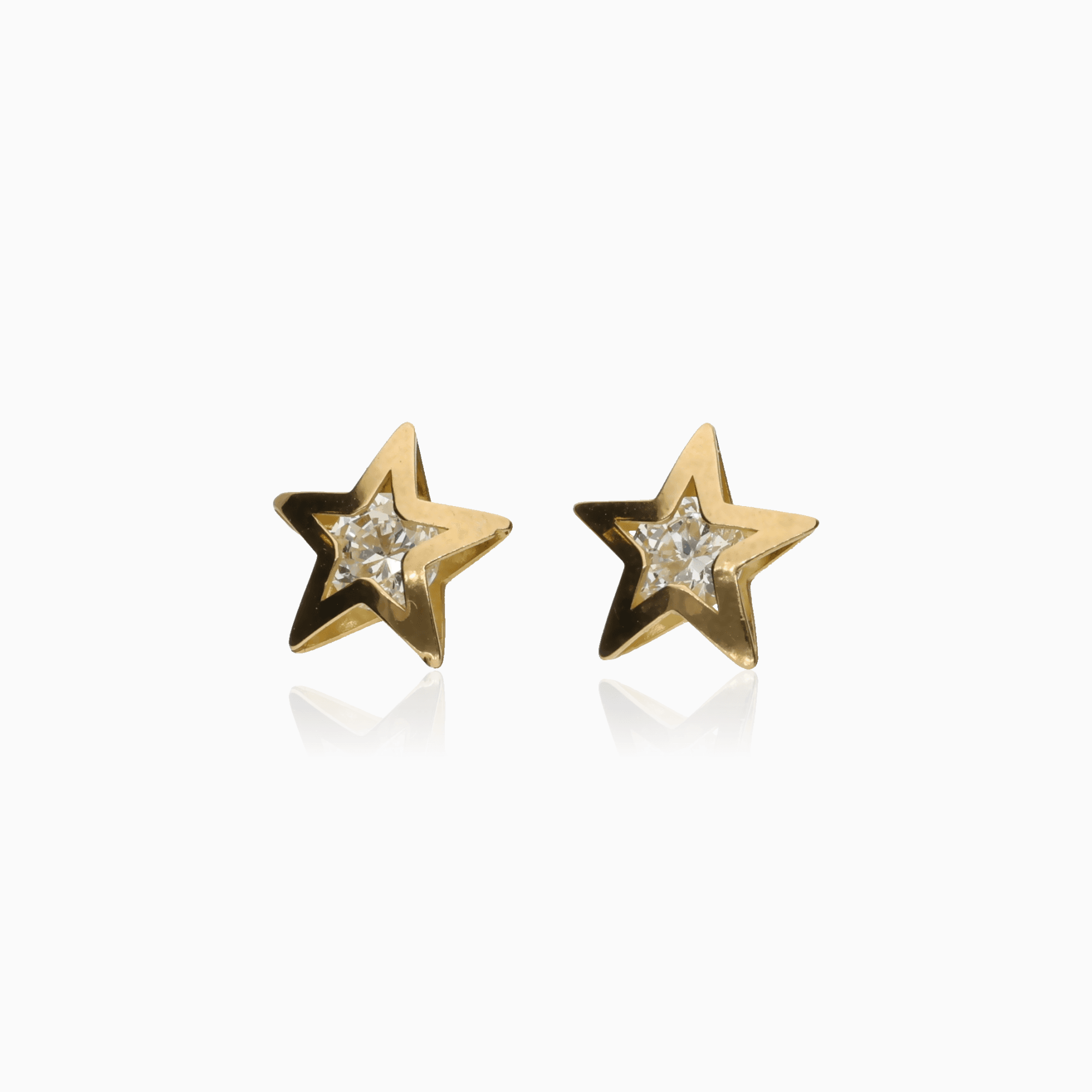 Gold star earrings with white stones 0.62g 18K gold