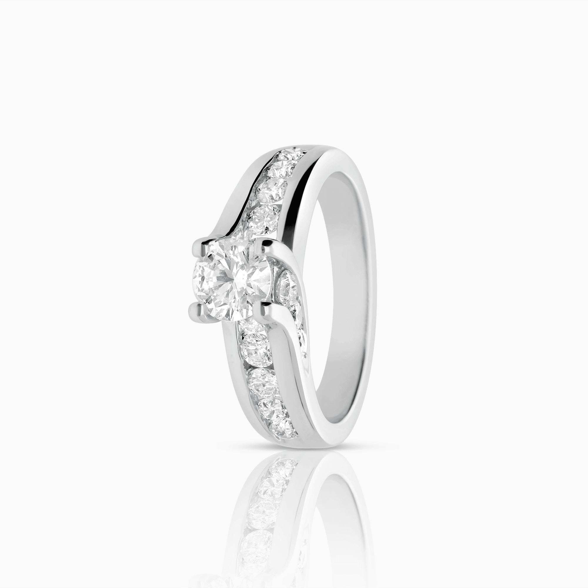 Side stone ring 1.16ct 18K white gold
