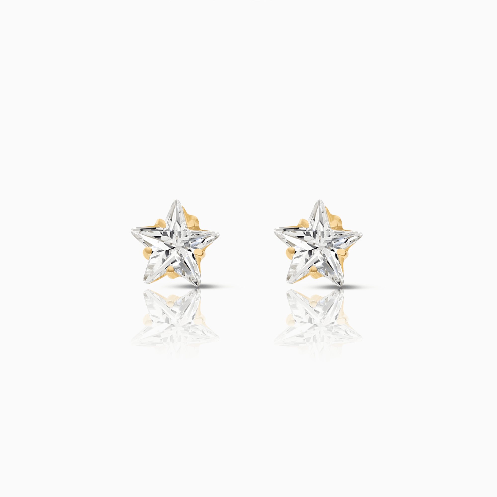 Gold Star Earrings with White Stones 18K