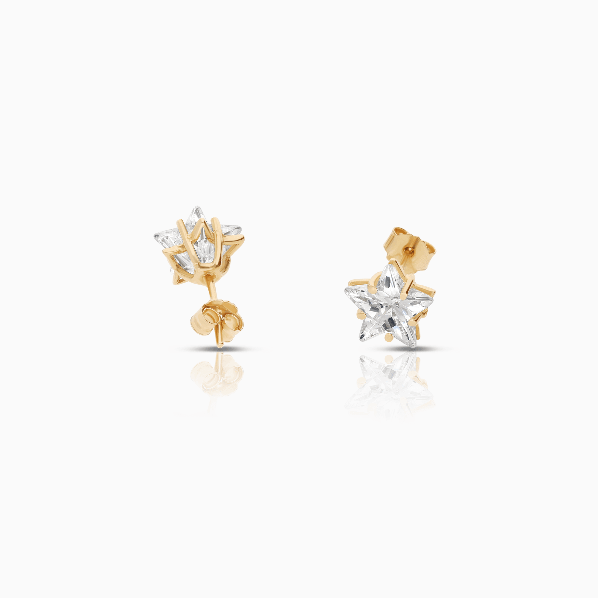 Gold Star Earrings with White Stones 18K