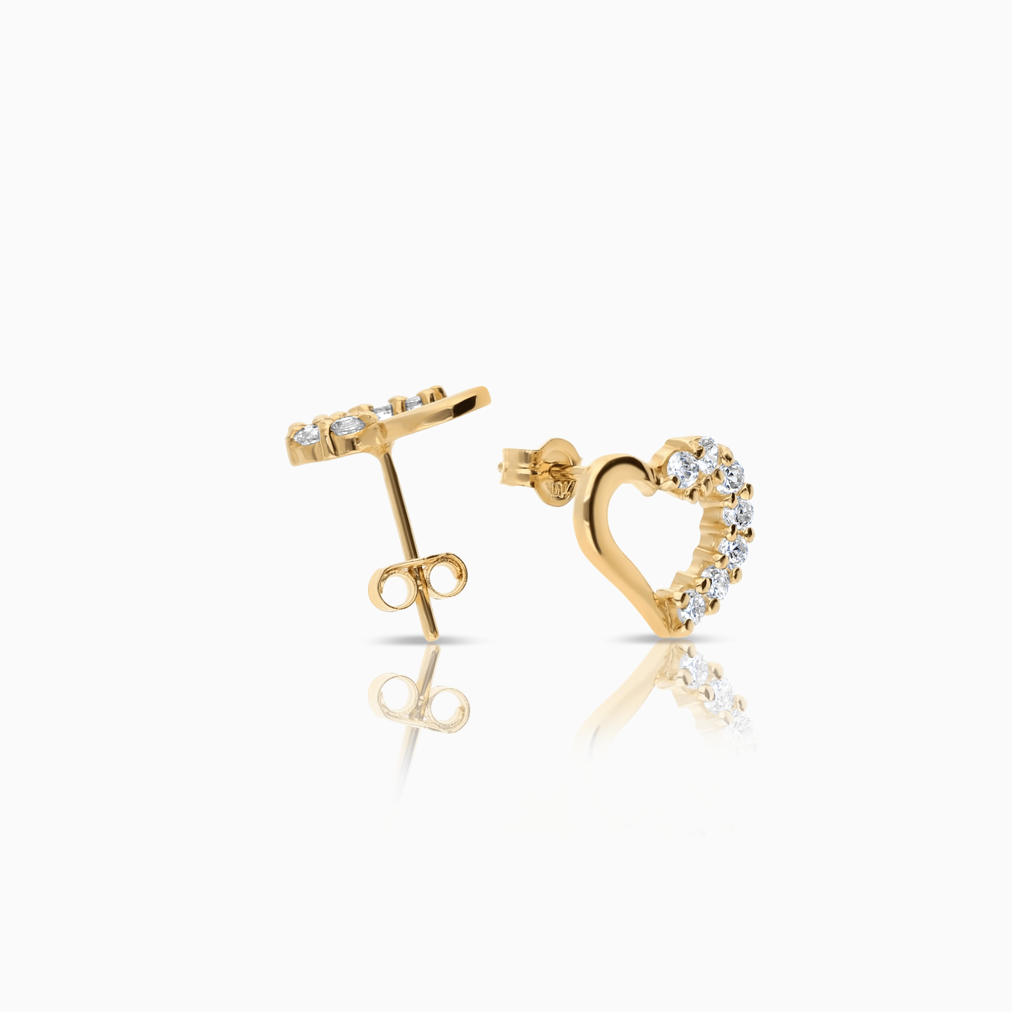 Gold earrings hearts with white stones 1.25g 18K