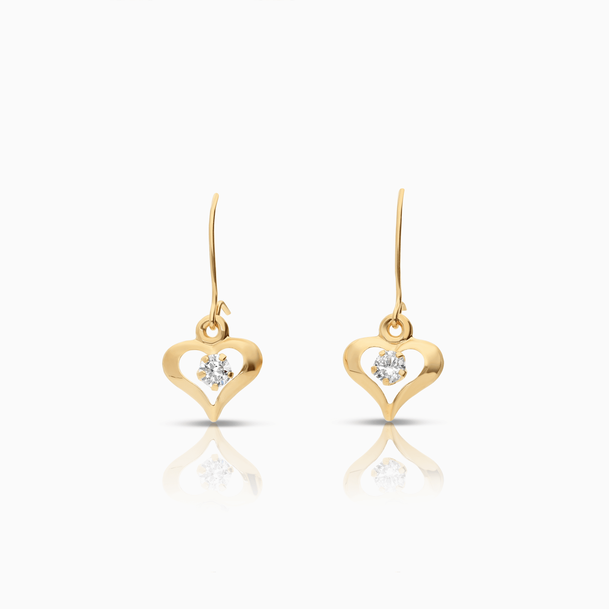 Gold heart earrings with white stones 0.66g 18K