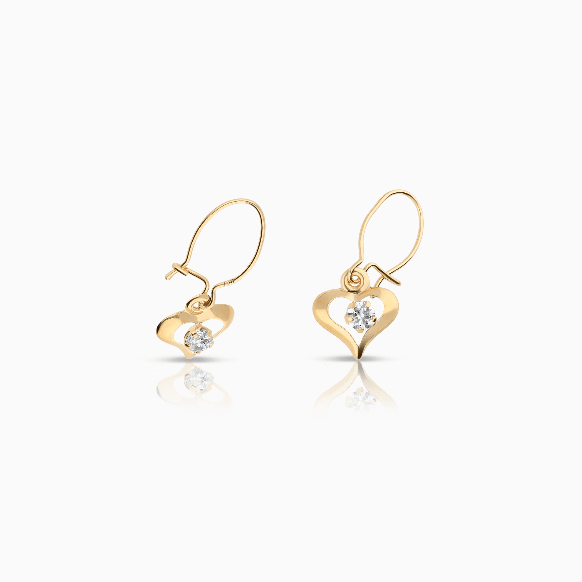 Gold heart earrings with white stones 0.66g 18K