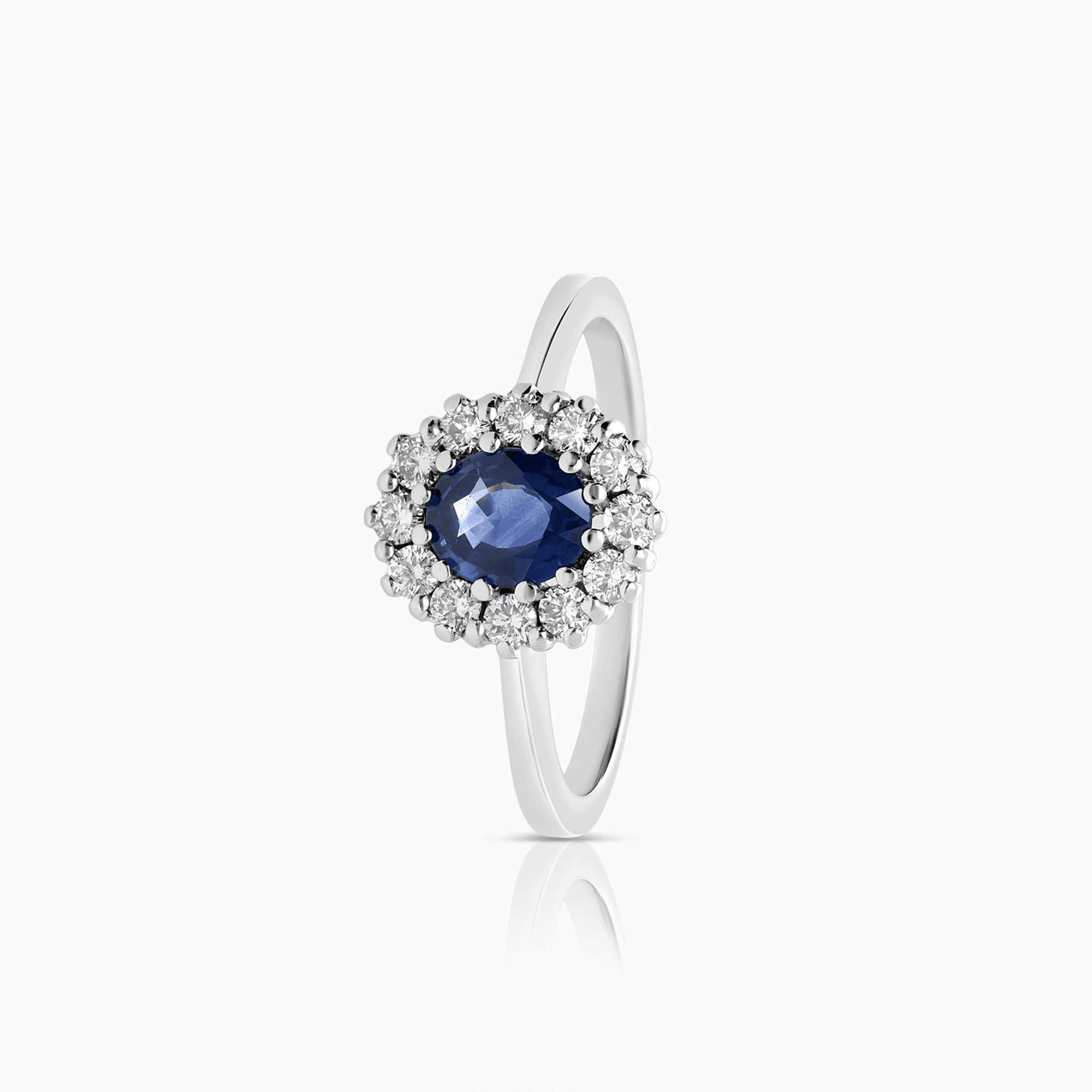 Diamond ring with sapphire 0.64ct 18K white gold