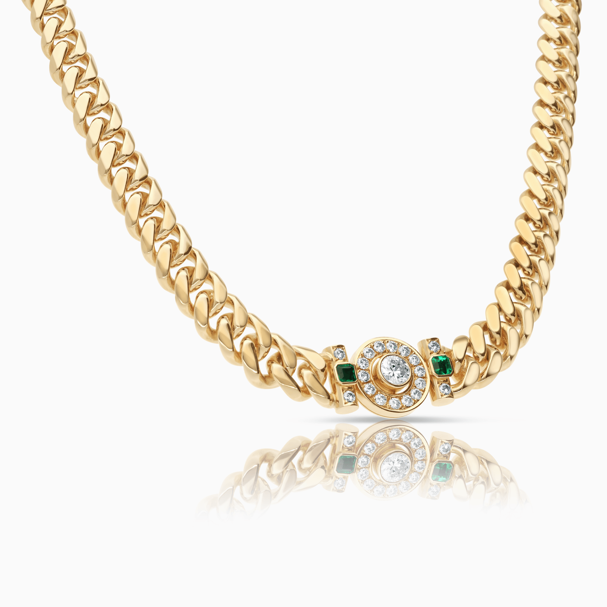 Curb chain with diamonds & emeralds 2.44ct 18K gold