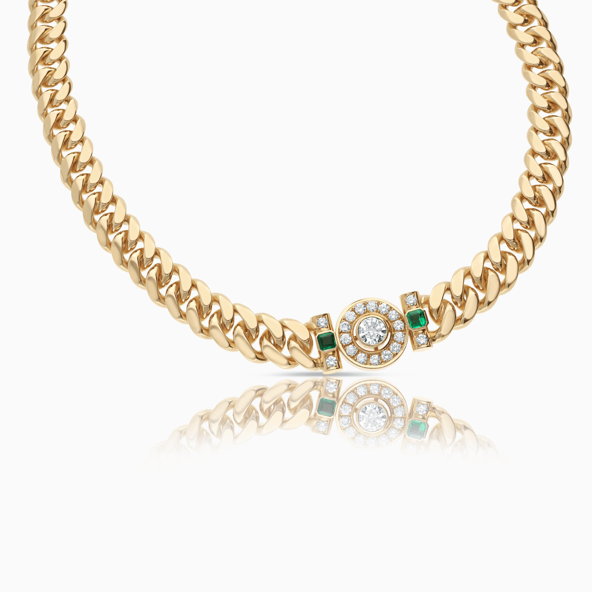 Curb chain with diamonds & emeralds 2.44ct 18K gold