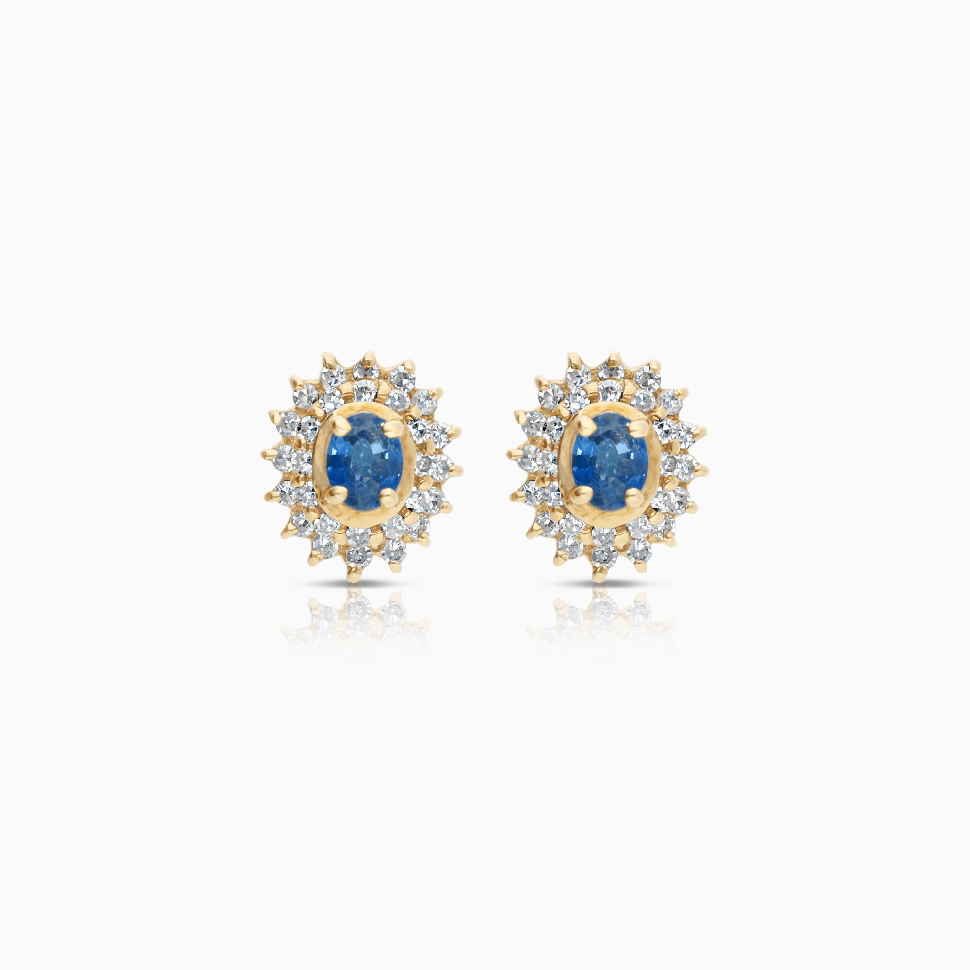 Diamond halo earrings with sapphires 0.28ct 18K gold