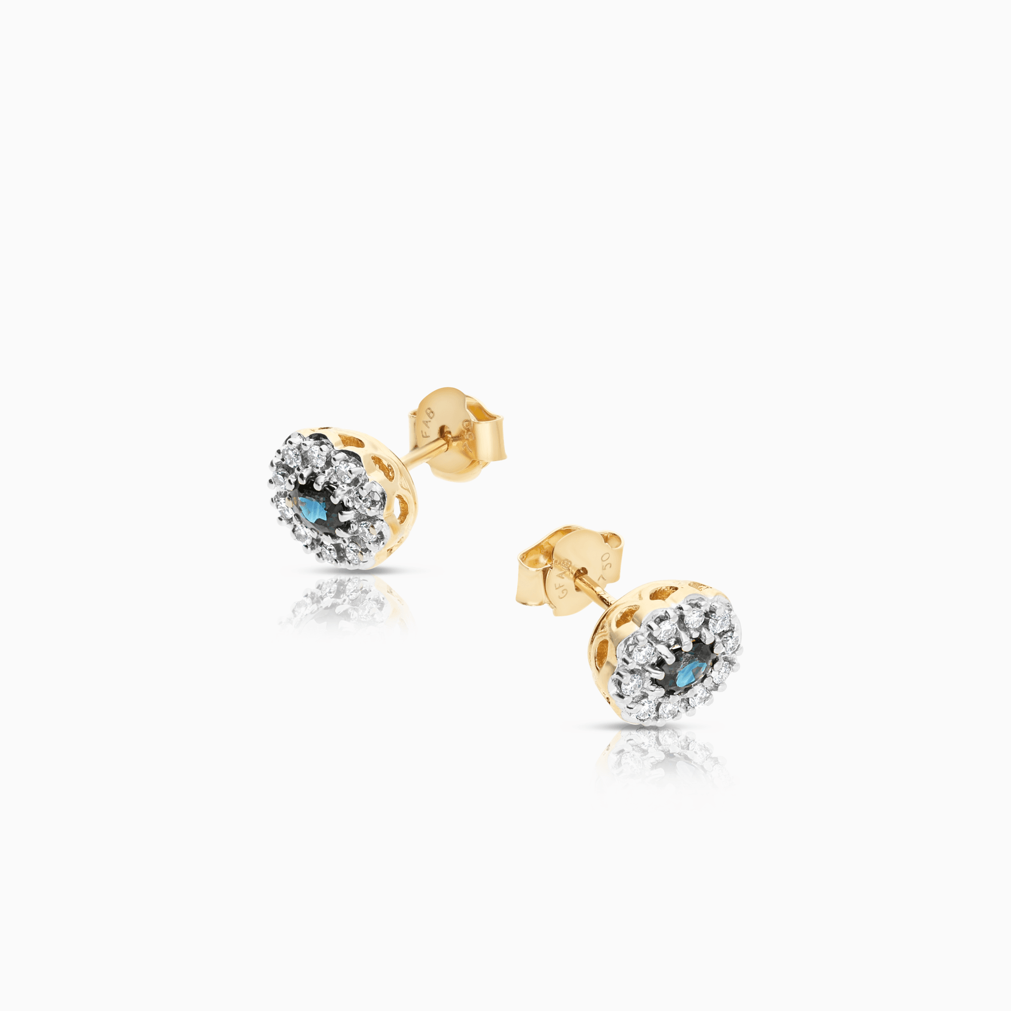 Diamond halo earrings with sapphires 0.10ct 18K gold