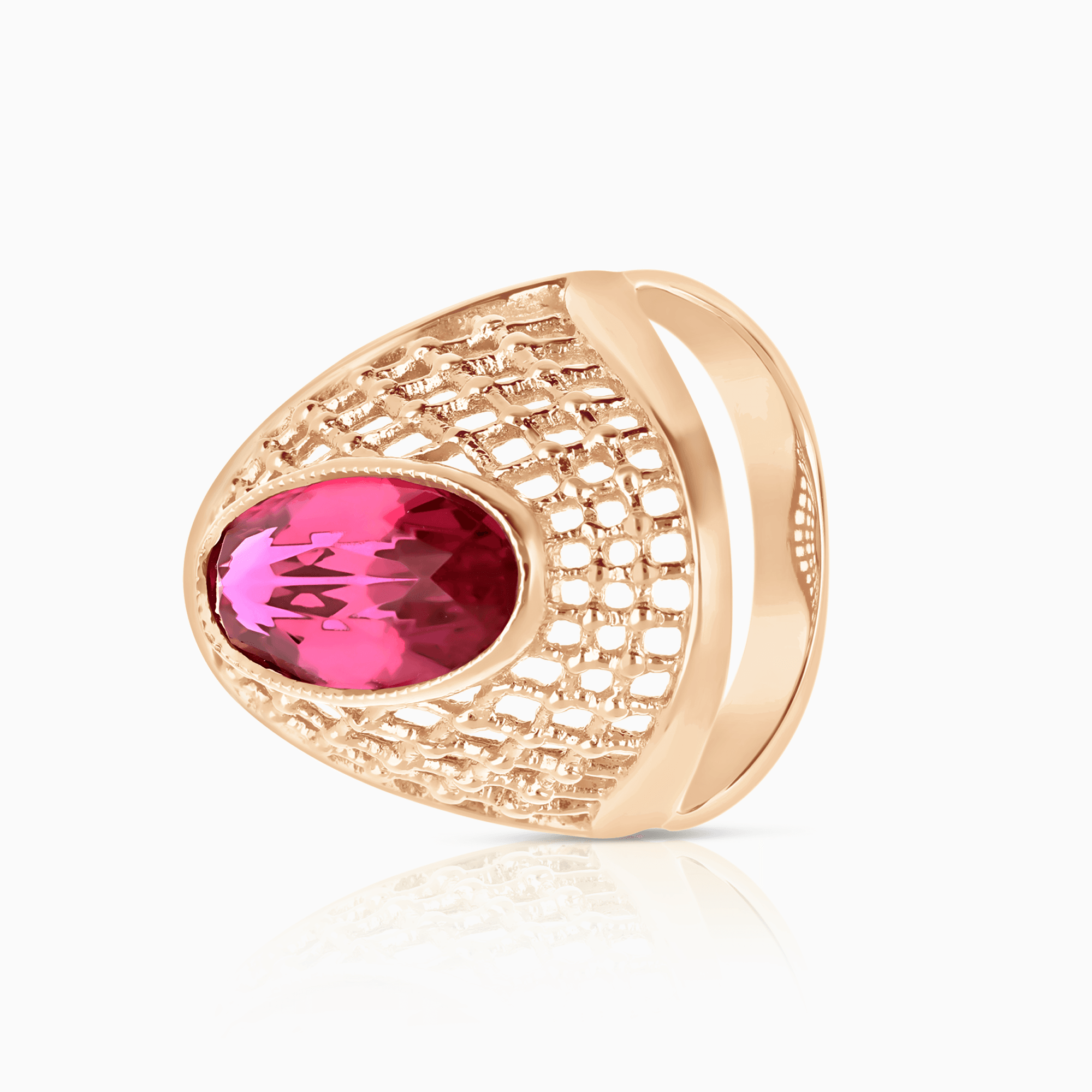 Edelstensring med rød stein 7,85g 14K roségull