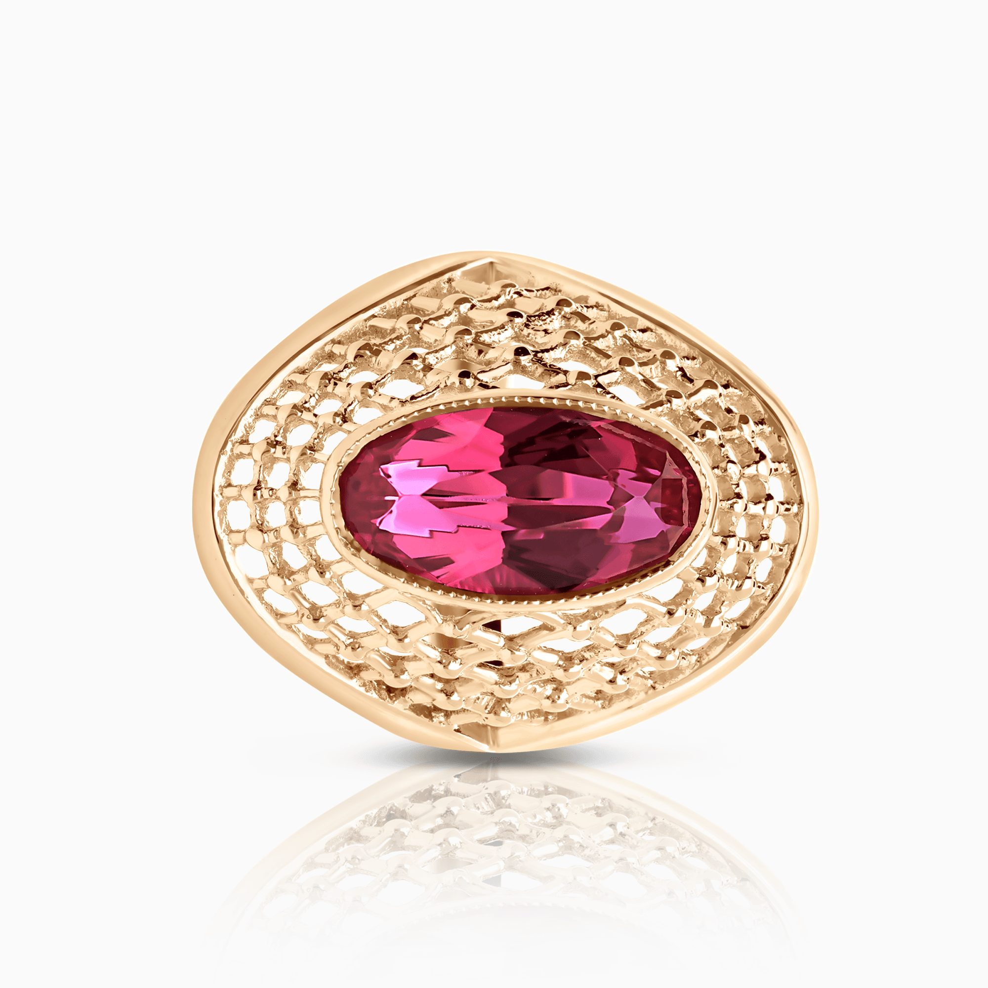 Edelstensring med rød stein 7,85g 14K roségull