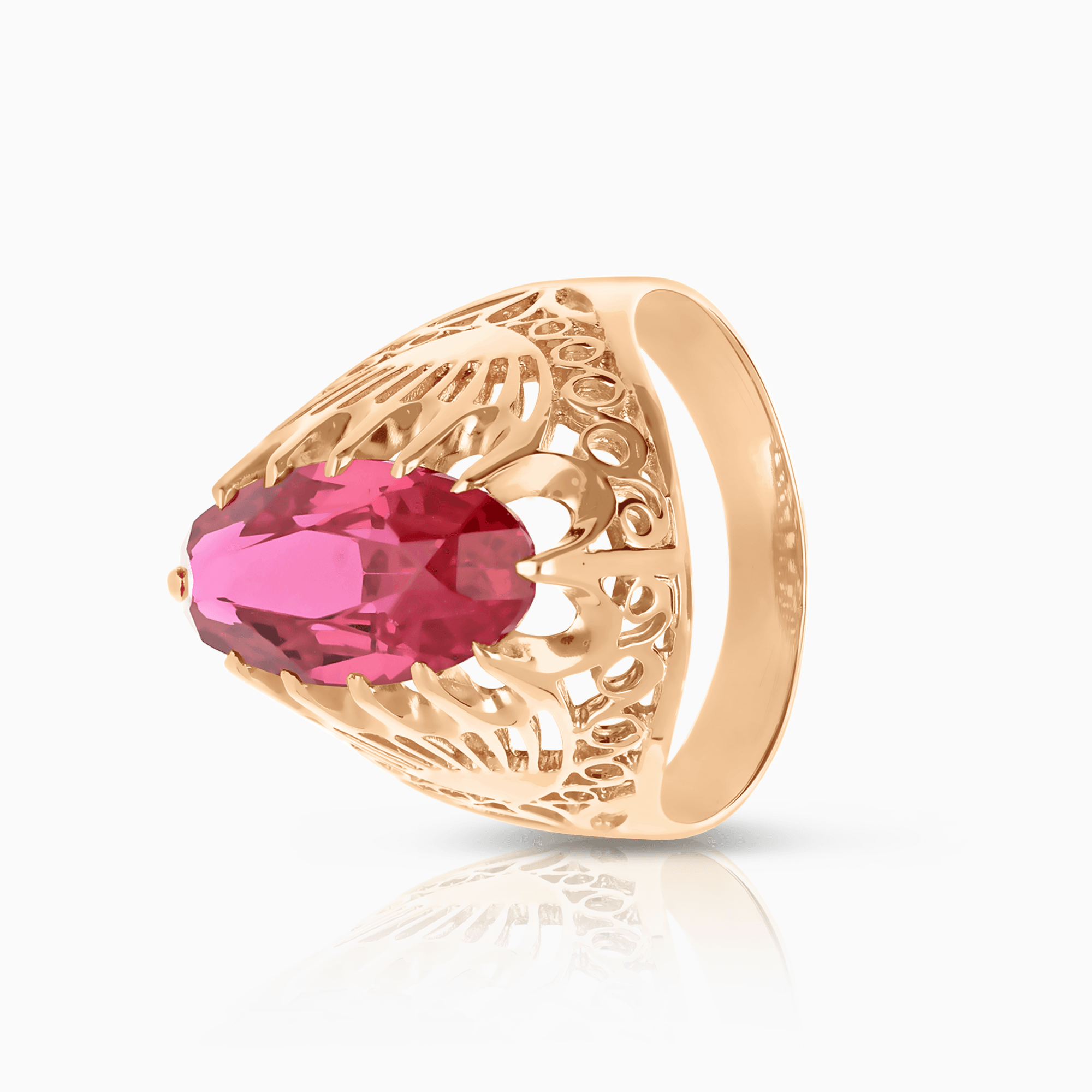 Edelstensring med en rød stein 5,95g 14K roségull