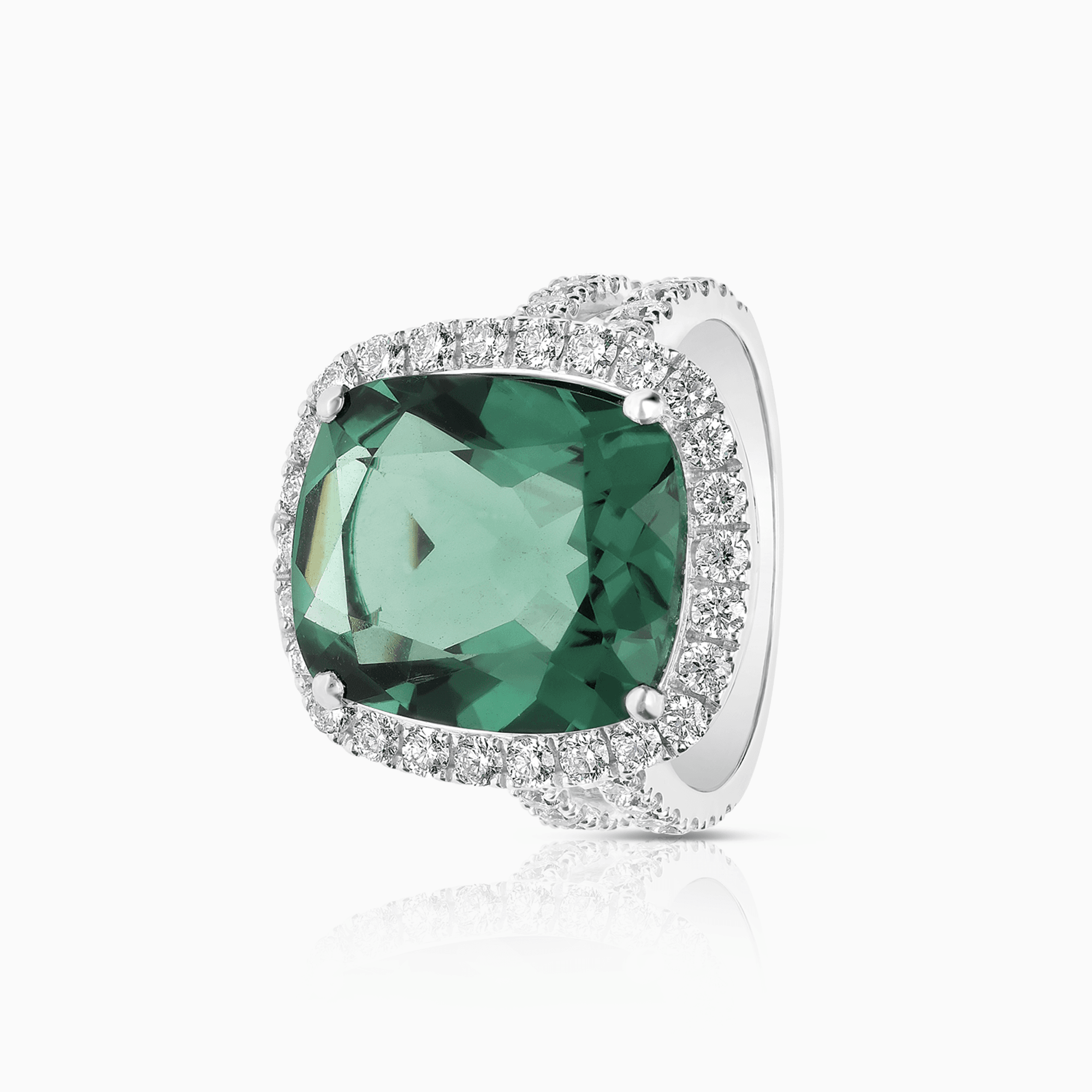 Cocktailring med diamanter 0,95ct & grønn kvarts 9,98ct 18K hvitt gull