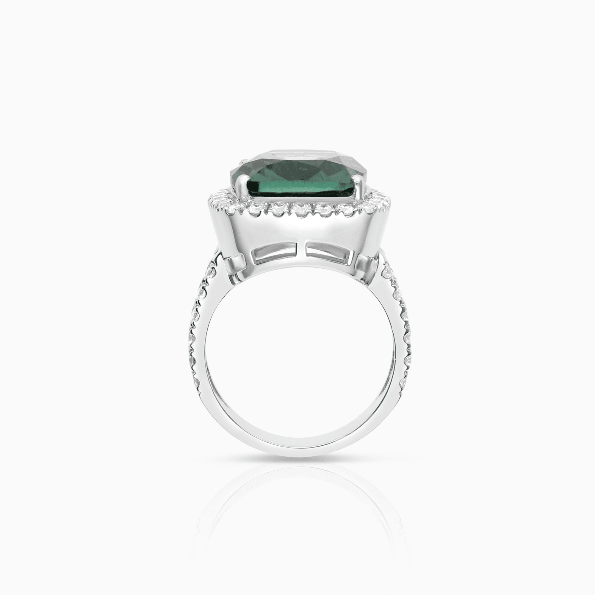 Cocktailring med diamanter 0,95ct & grønn kvarts 9,98ct 18K hvitt gull