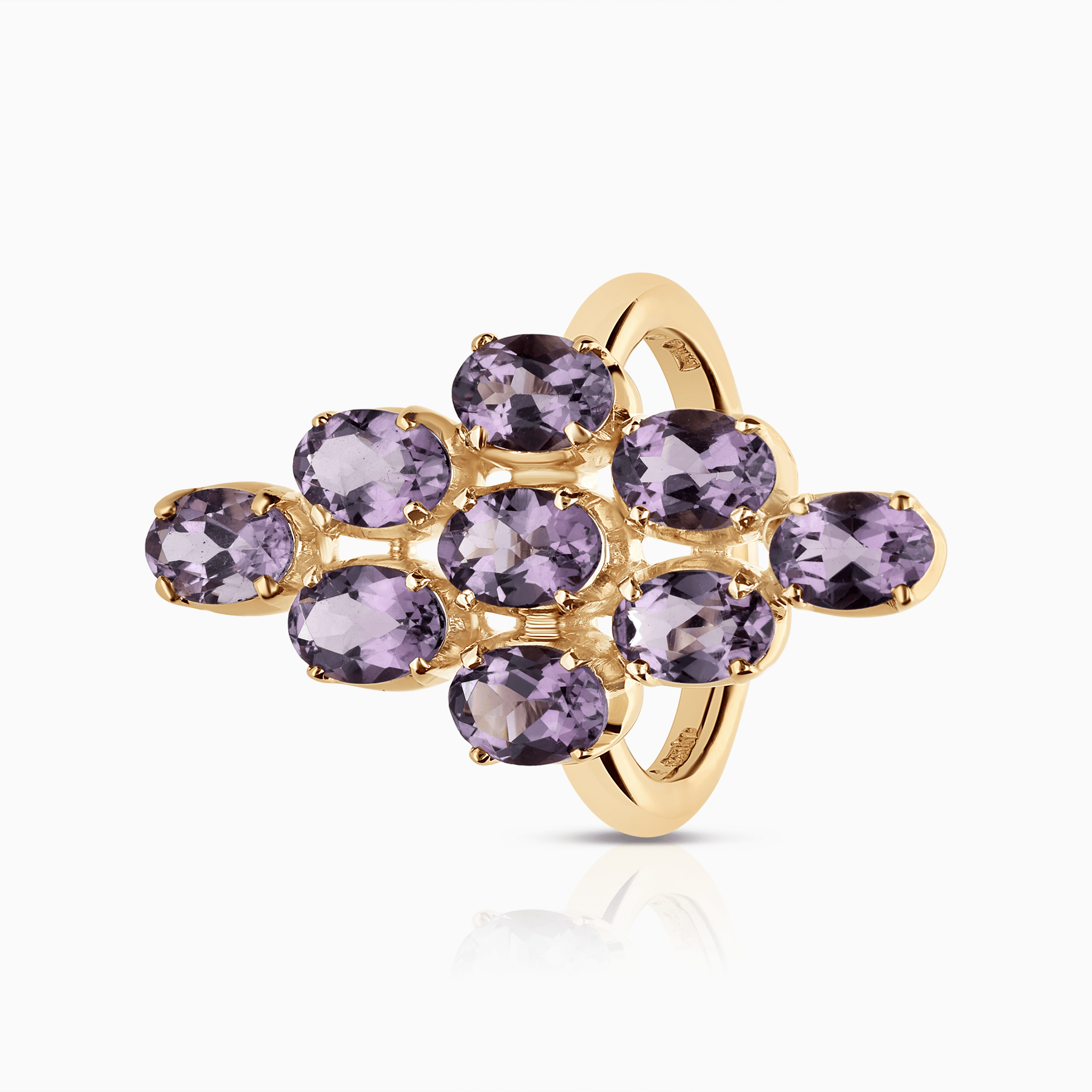 Statement ring with purple amethysts 14.28g 18K gold