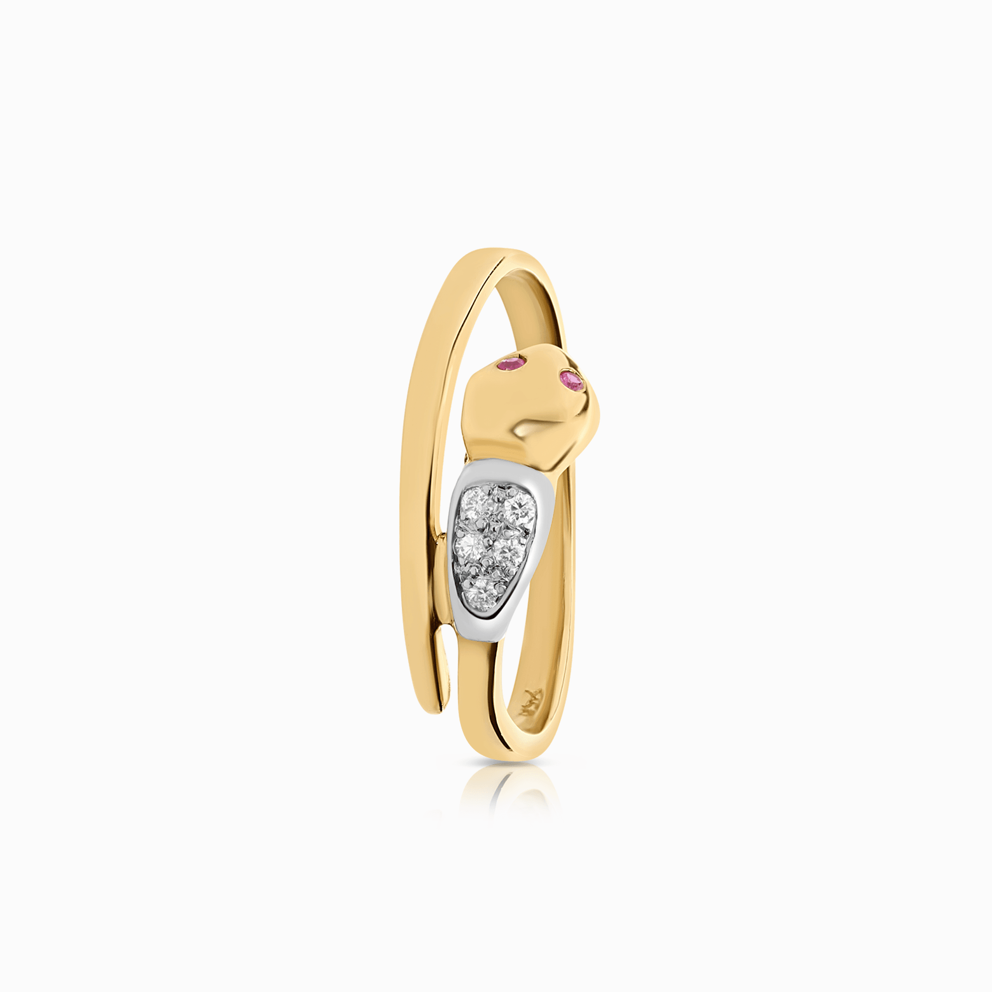 Diamantring orm med rubiner 0,05ct 18K guld