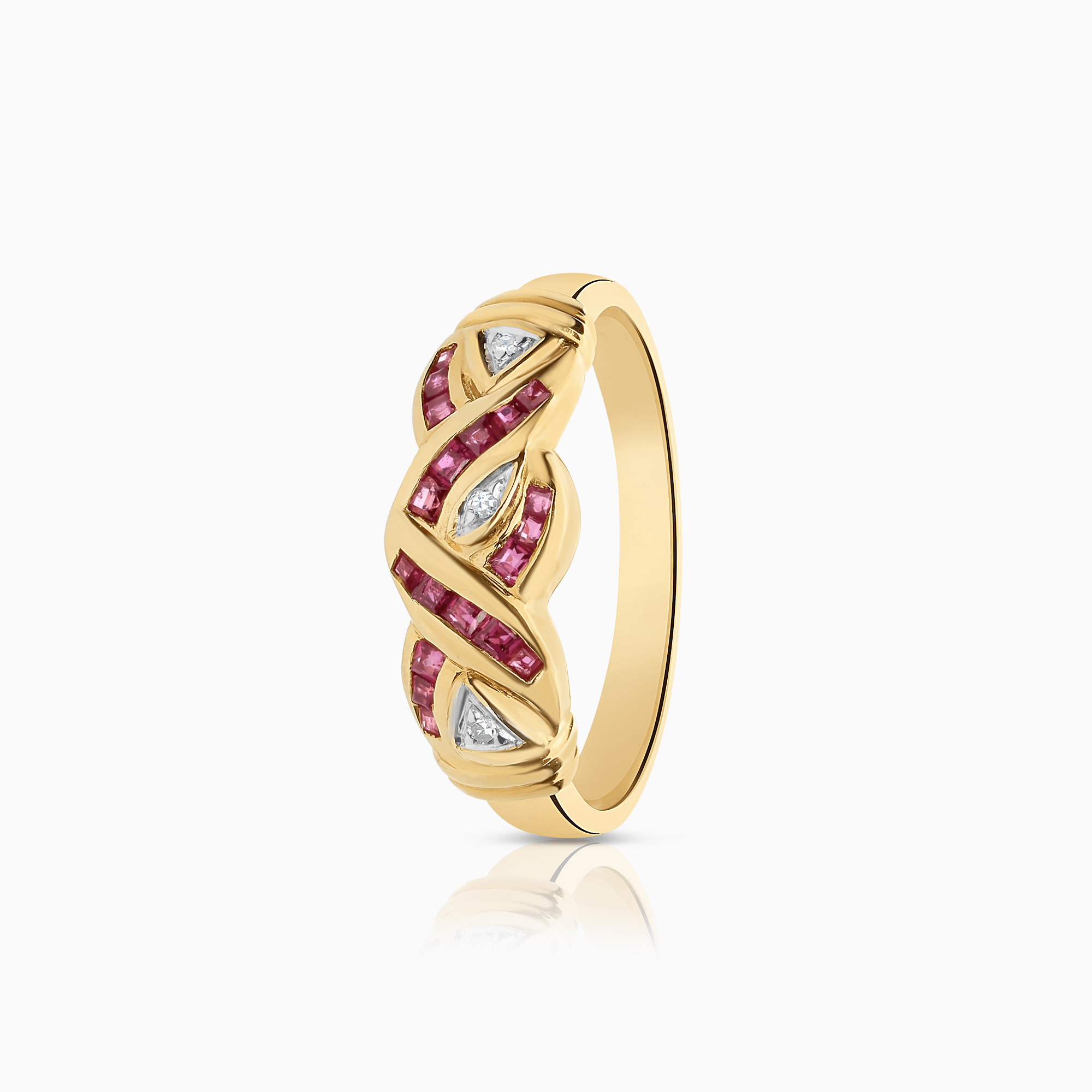 Diamantring med rubiner 0,17ct 18K guld