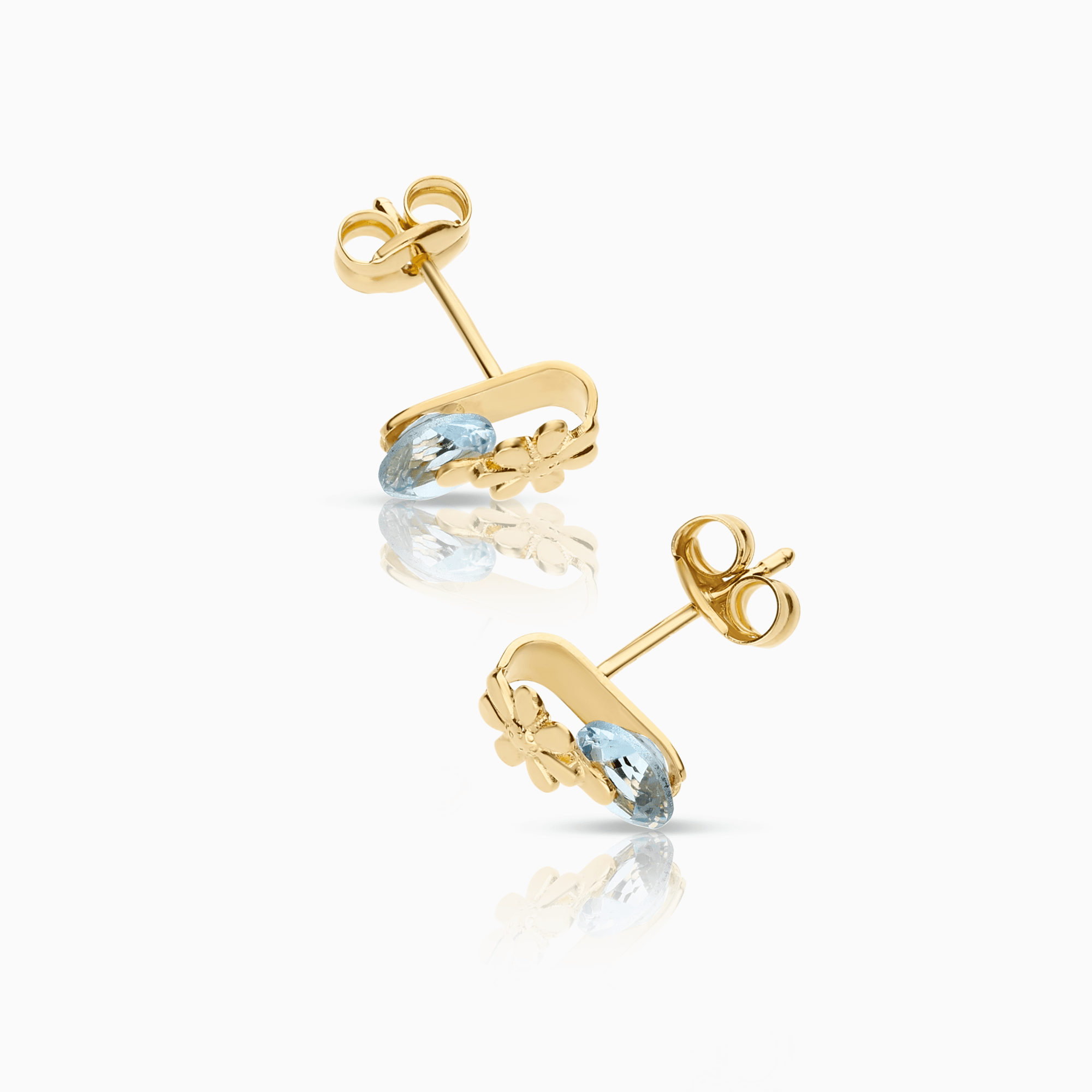 Gold earrings flower with light blue stones 0.96g 18K gold