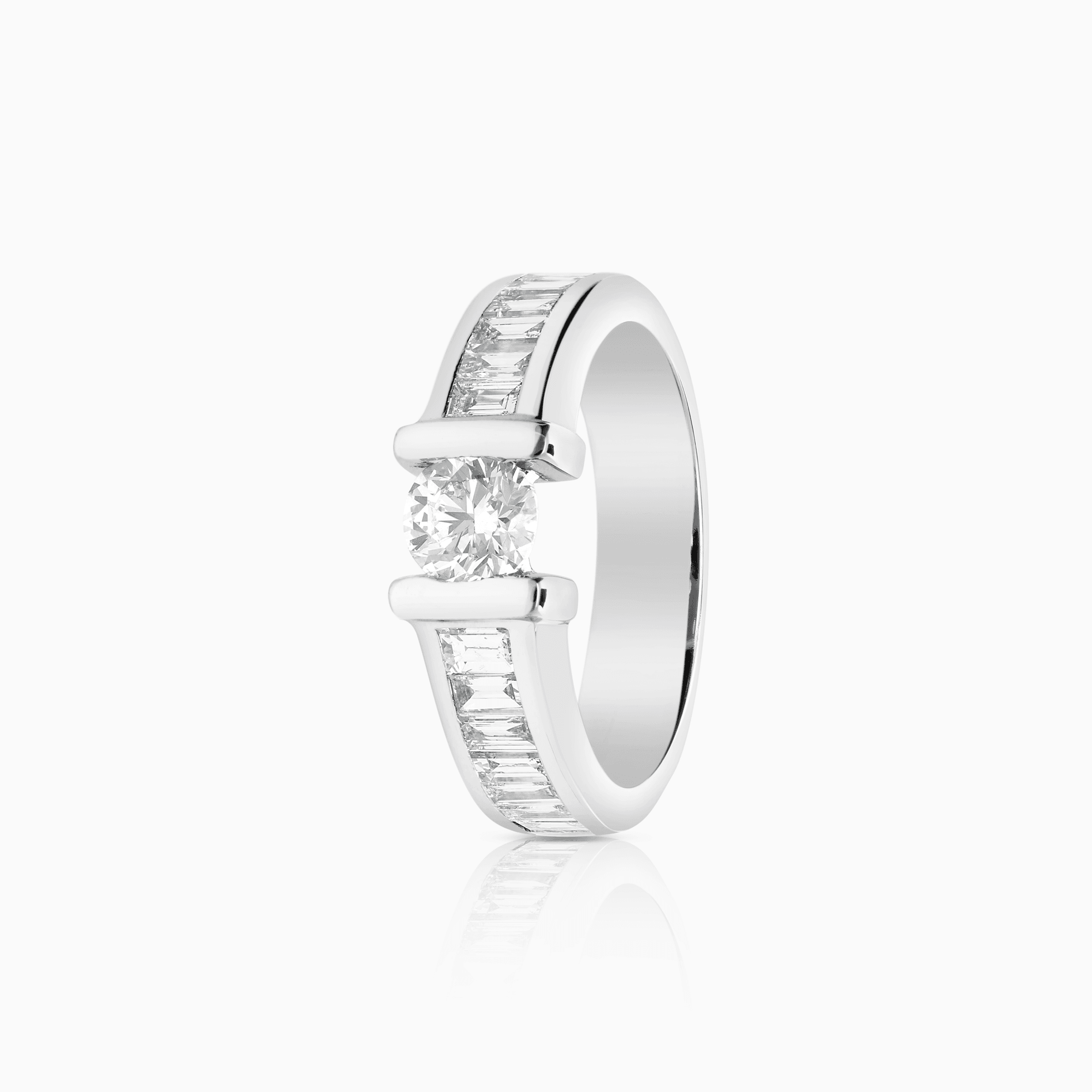 Side stone ring 1.26ct 18K white gold