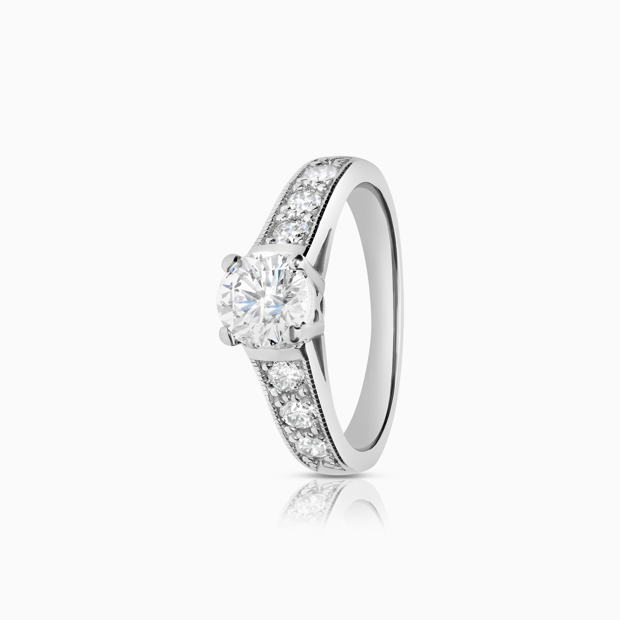 Sidostensring 1,00ct 18K vitguld
