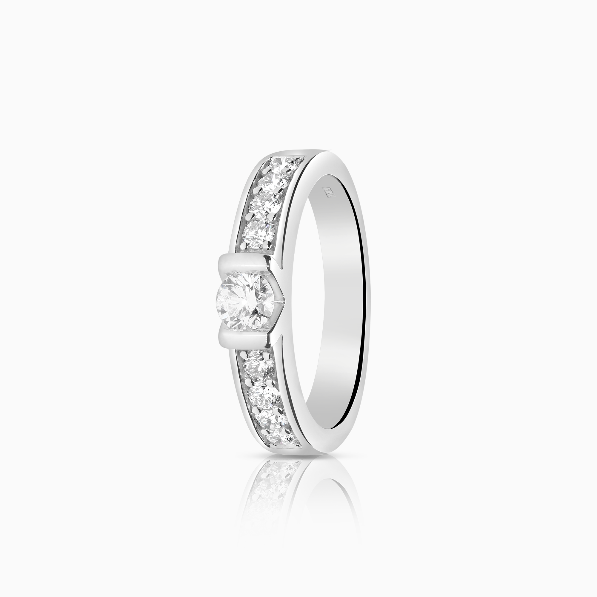 Side stone ring 0.55ct 18K white gold