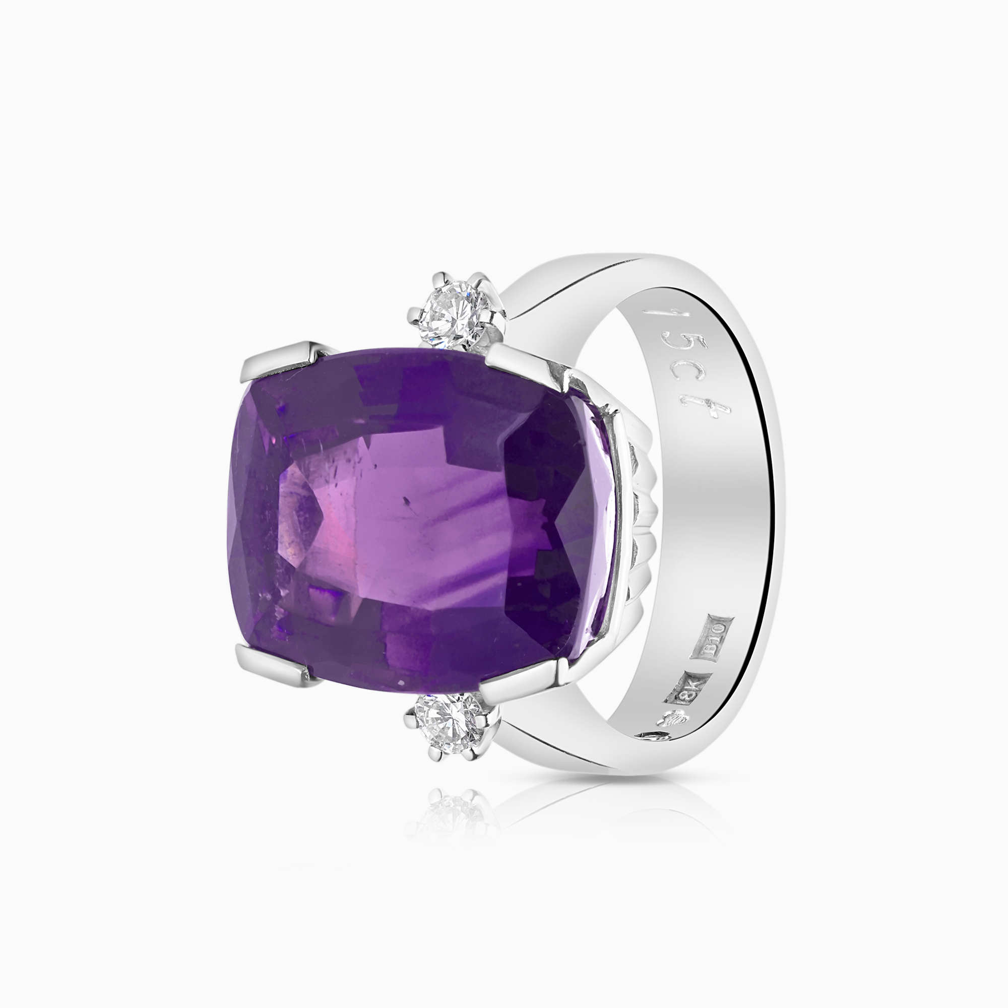 Cocktailring med ametist och diamanter 0,14ct 18K vitguld