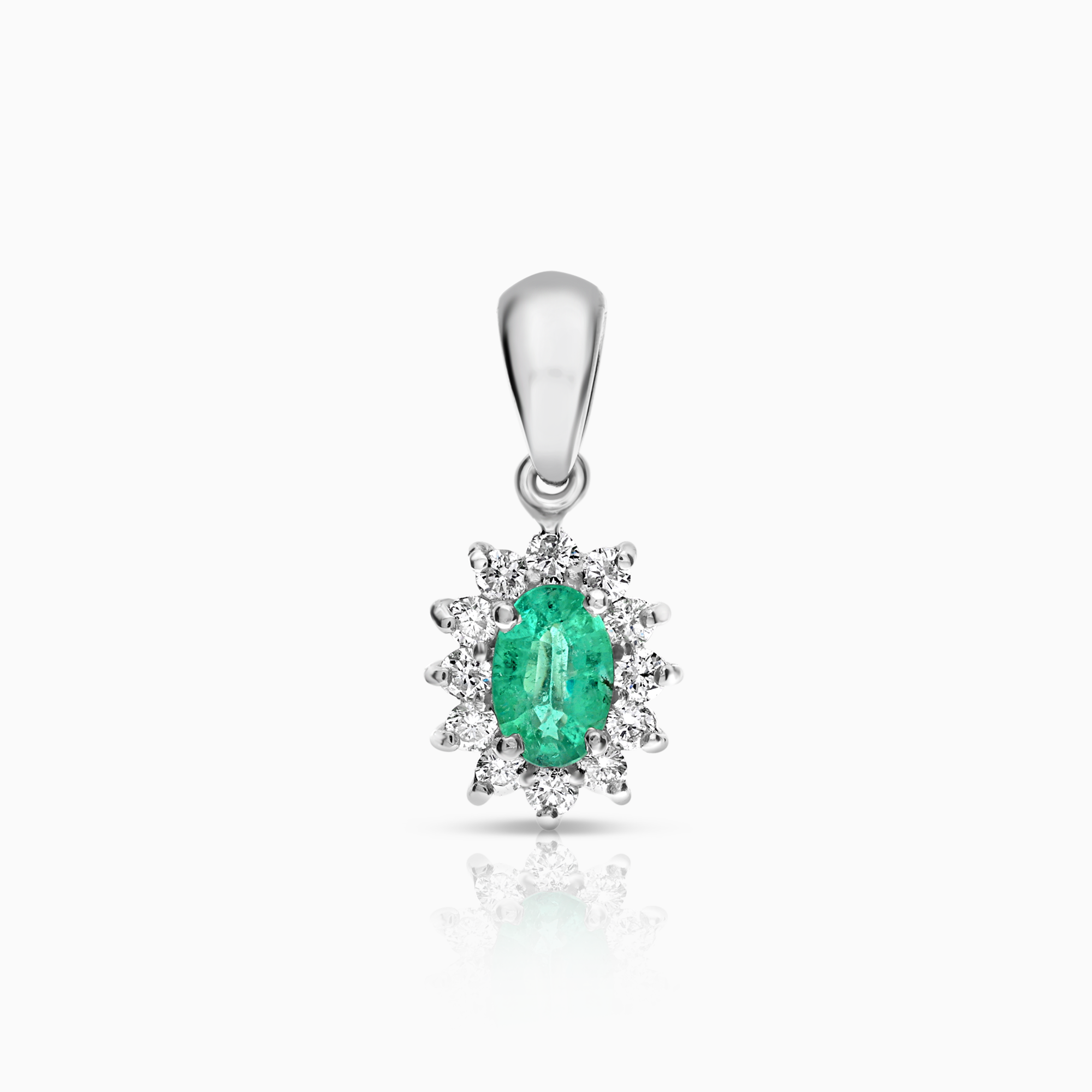 Hängsmycke carmosé med diamanter och grön smaragd 0,24ct 18K vitguld