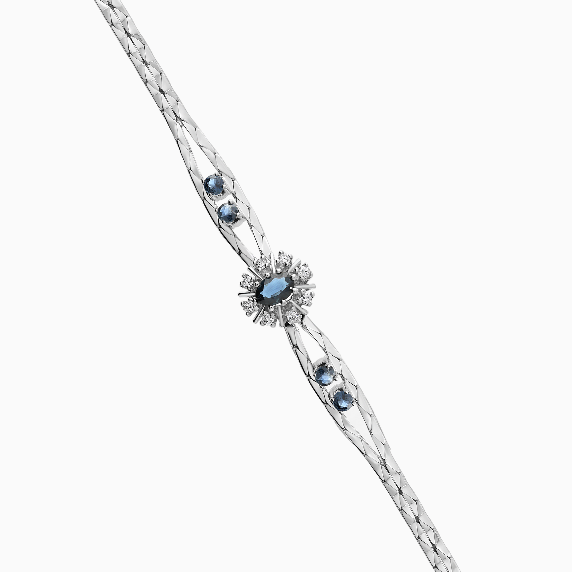 Diamantarmband med blåa safirer 0,16ct 18K vitguld